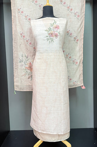 Print With Embroidery Highlighted Linen Salwar Set | BLD963