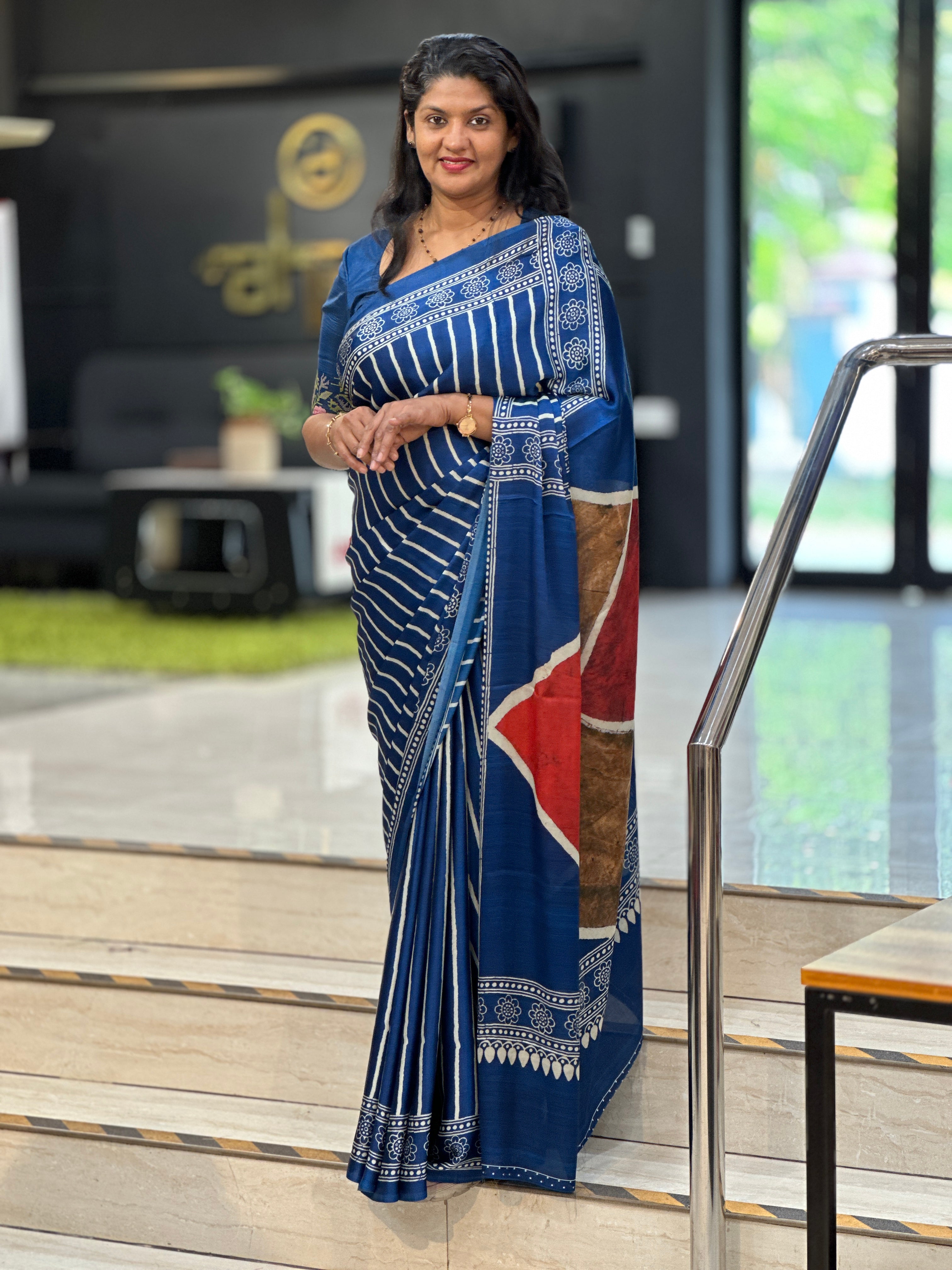 Stripes Printed Pattern Modal Finish Saree | SSN493