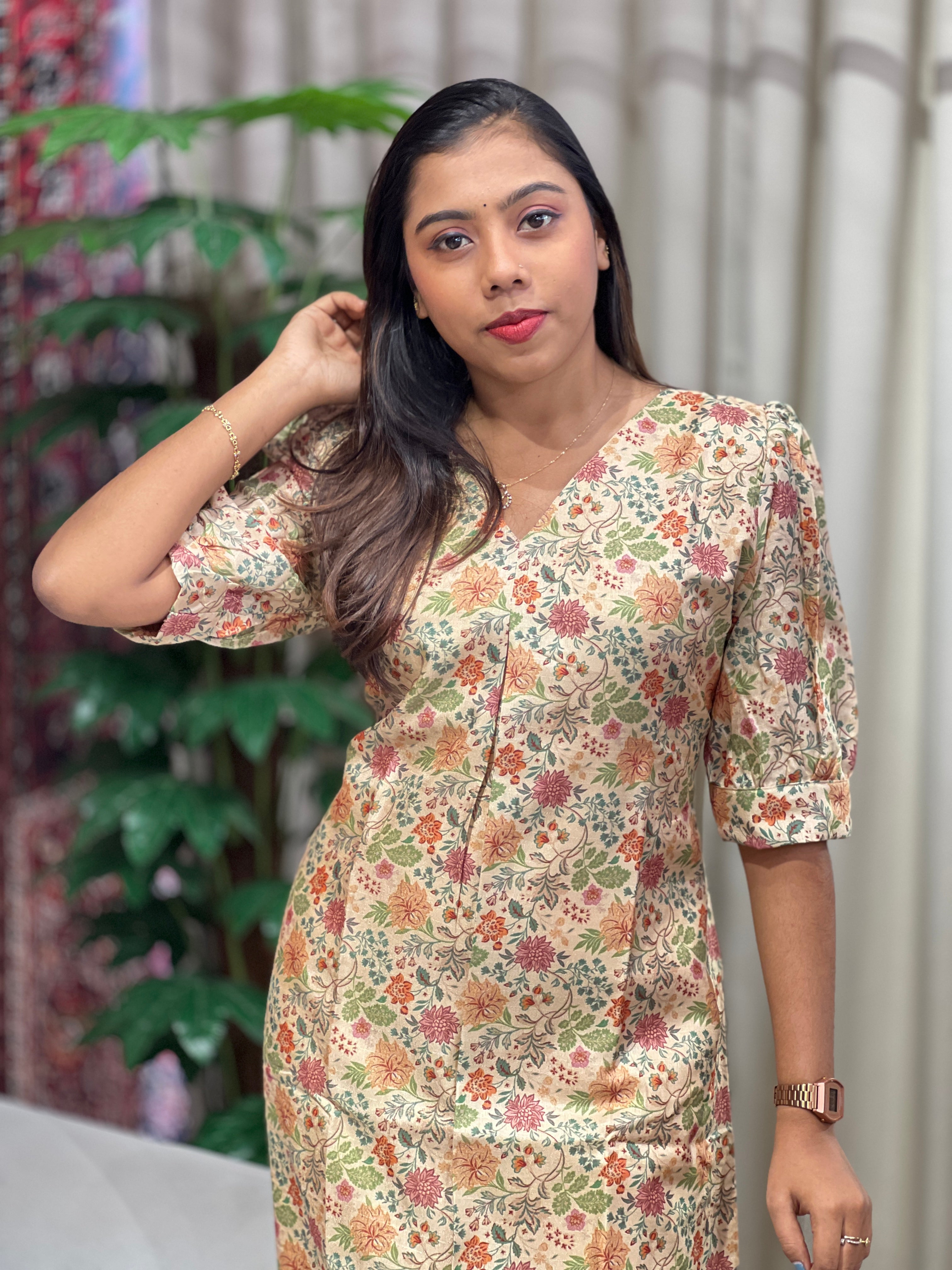 Floral Print Detailed Cotton Kurta | RMLA301