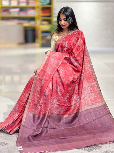 Digital Printed With Kesiya Weaved Tussar Saree | ACT1369