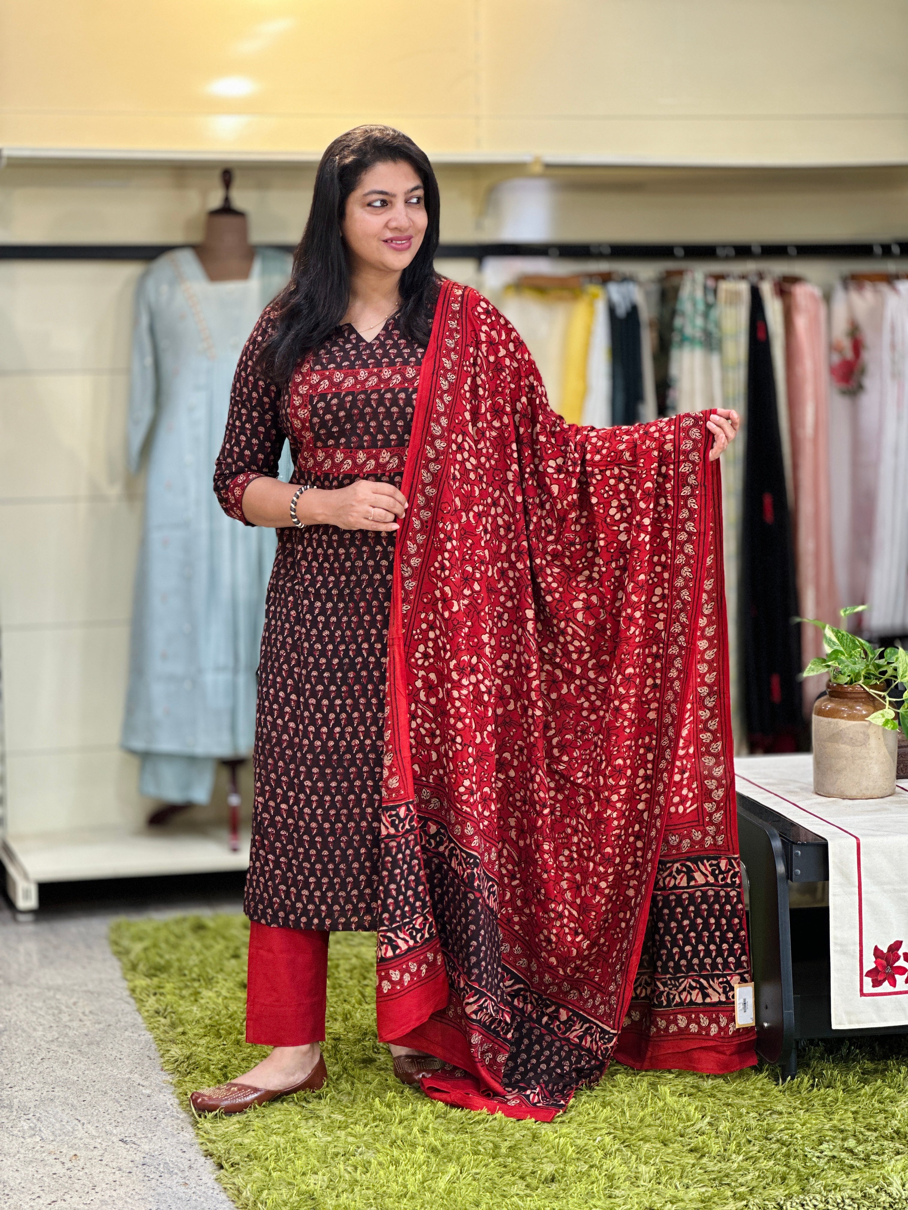 Block Printed Semi Modal Salwar Set | SRF137