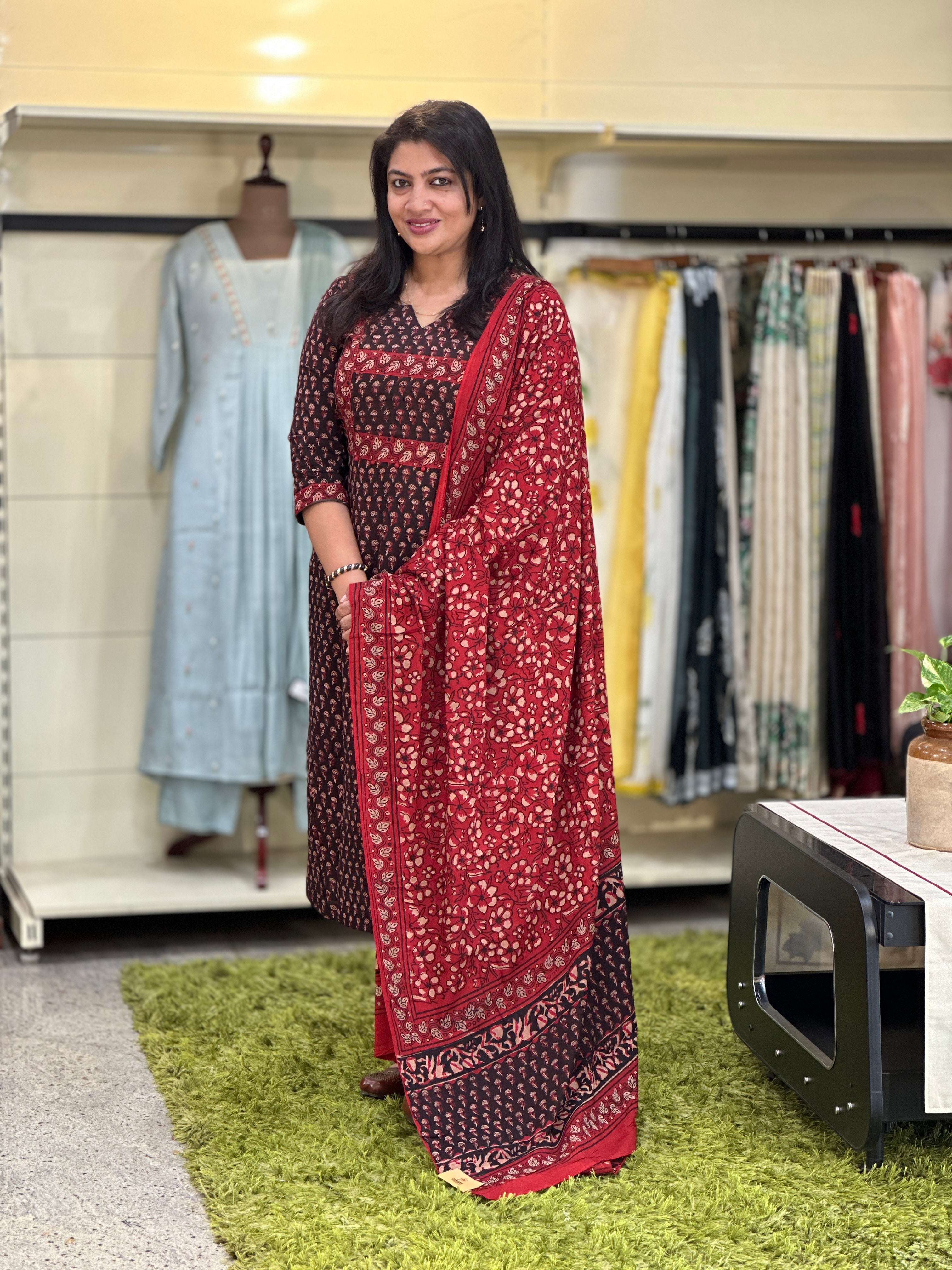 Block Printed Semi Modal Salwar Set | SRF137