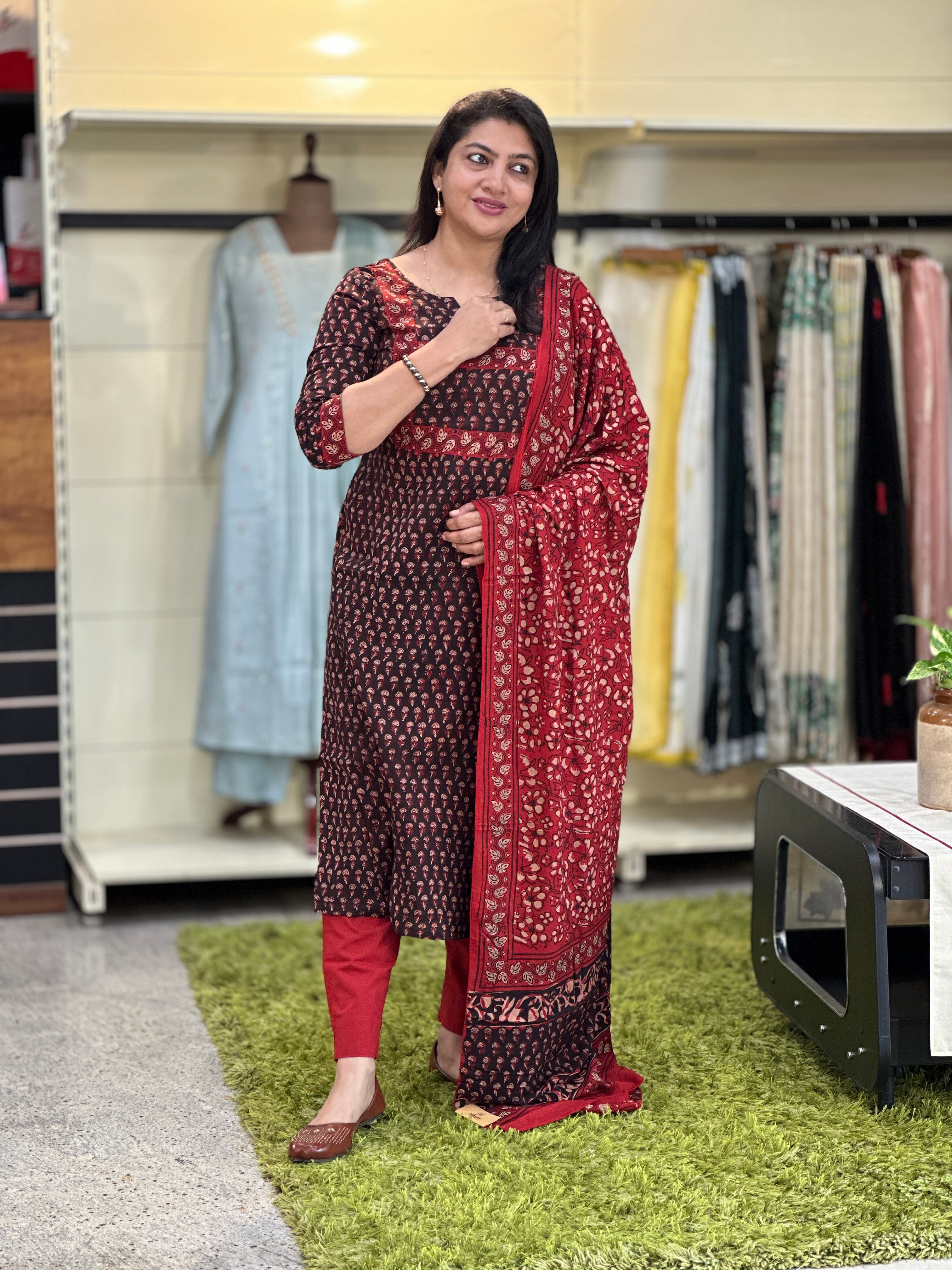 Block Printed Semi Modal Salwar Set | SRF137
