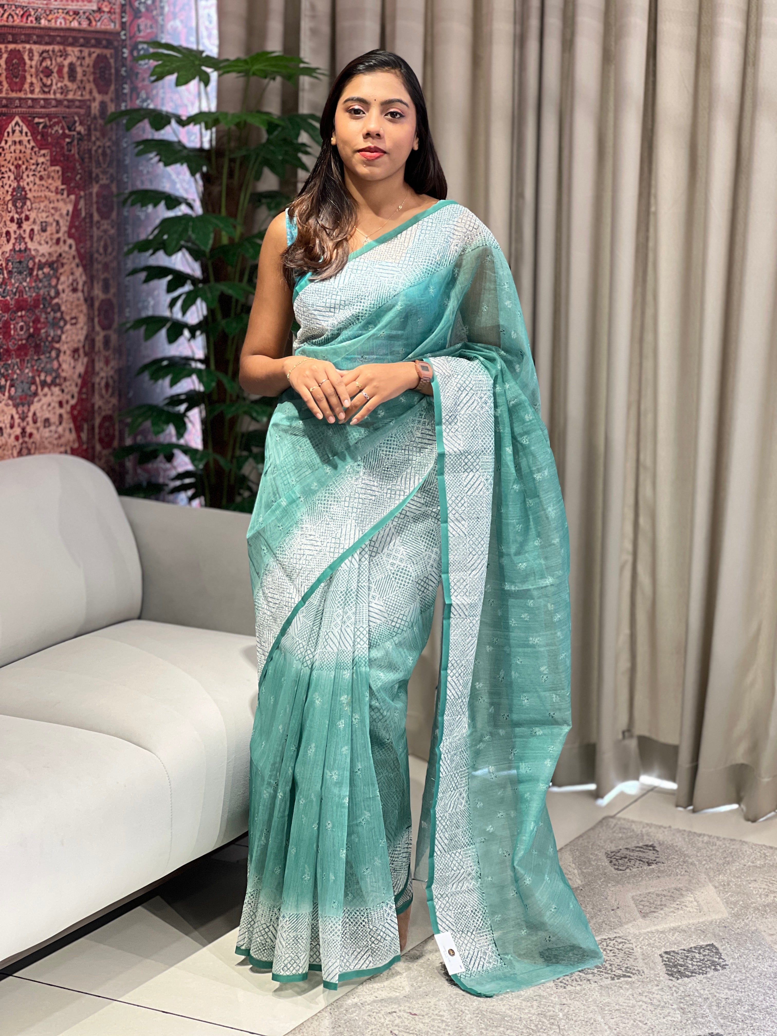 Print With Embroidery Detailed Kota Saree | YNG932