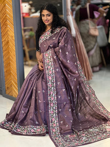 Floral Embroidery Tussar Finish Saree | BLD235