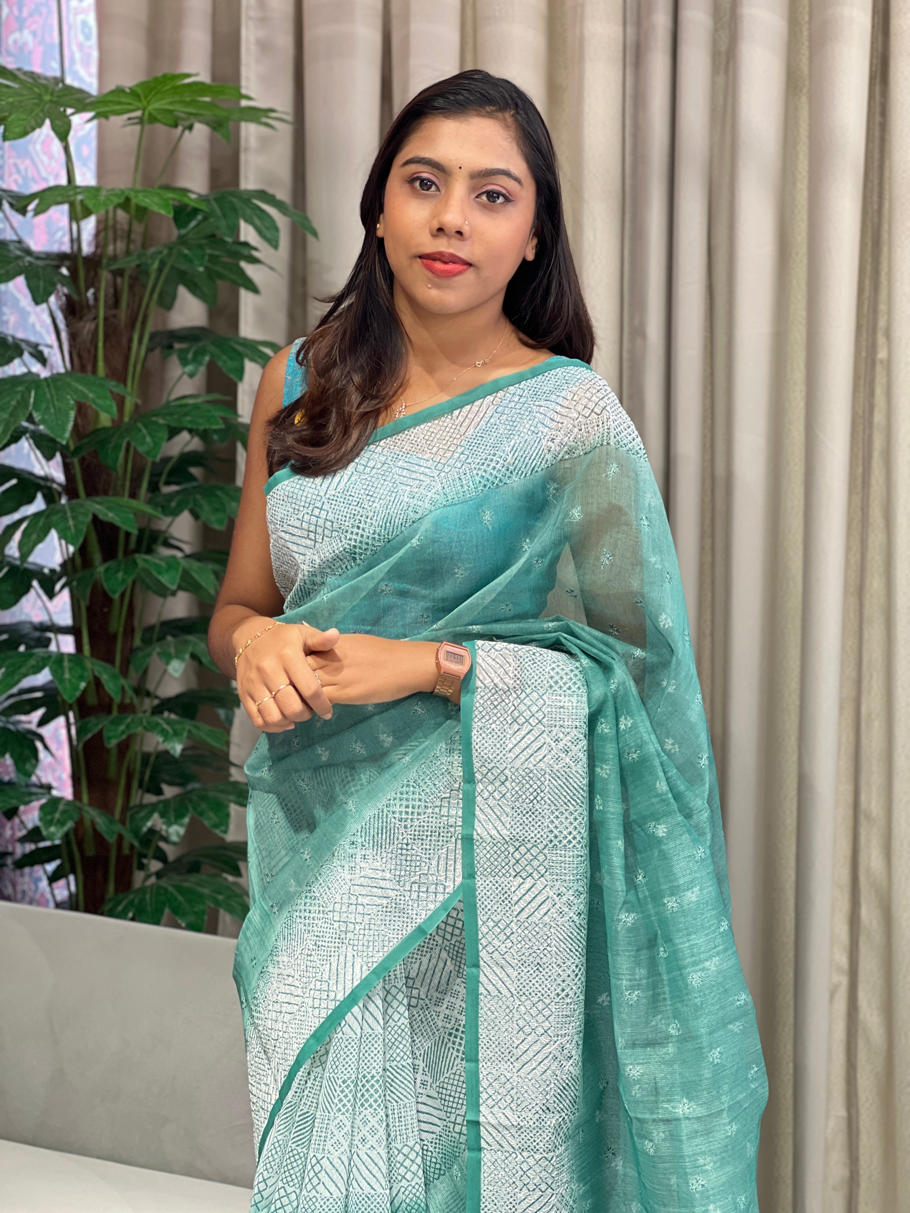 Print With Embroidery Detailed Kota Saree | YNG932