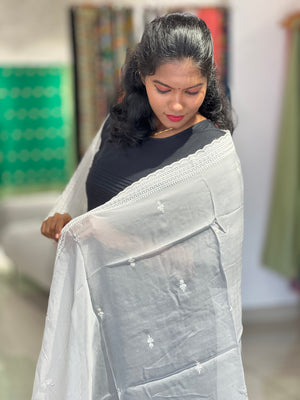 Machine Embroidery Pattern Organza Dupatta  | SNT103