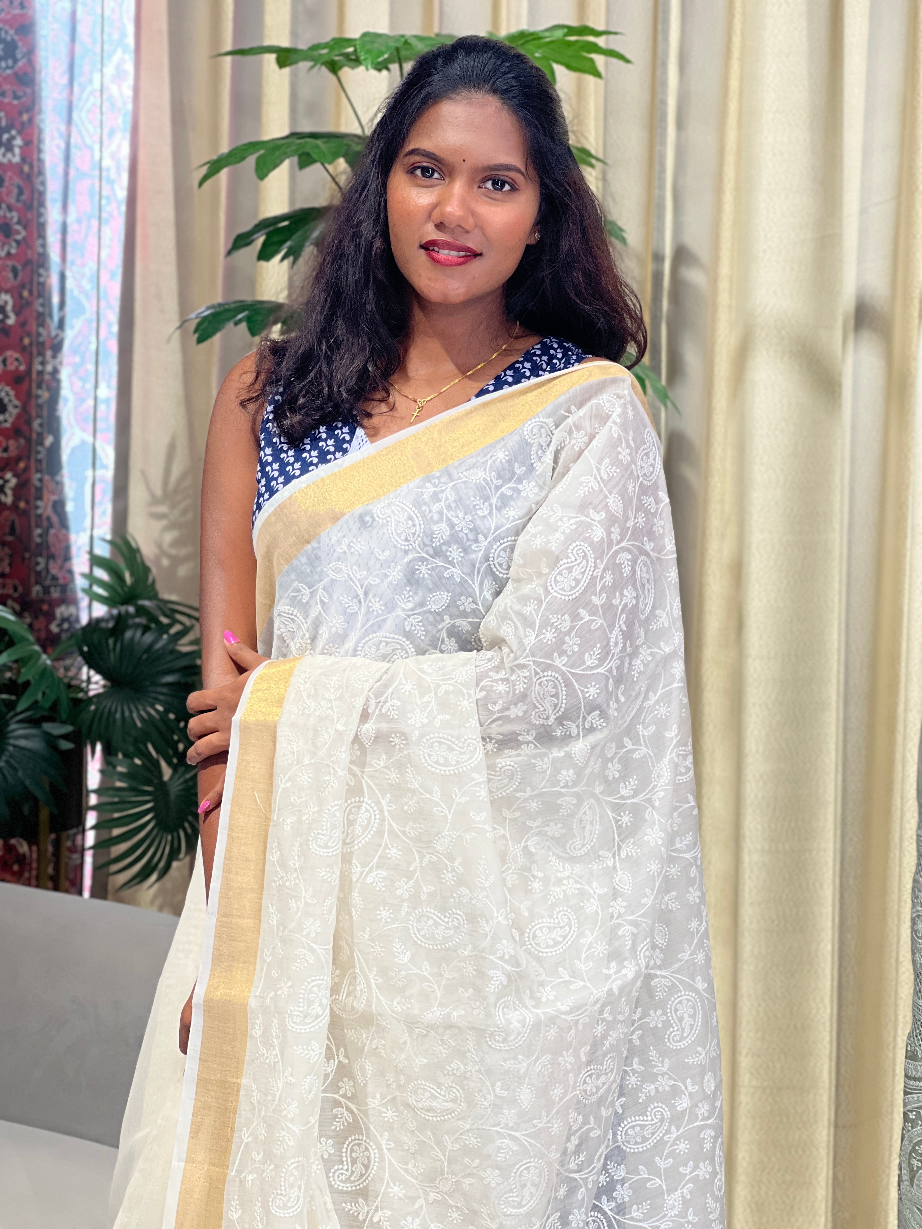 Machine Embroidery Chanderi Finish Saree | MR490