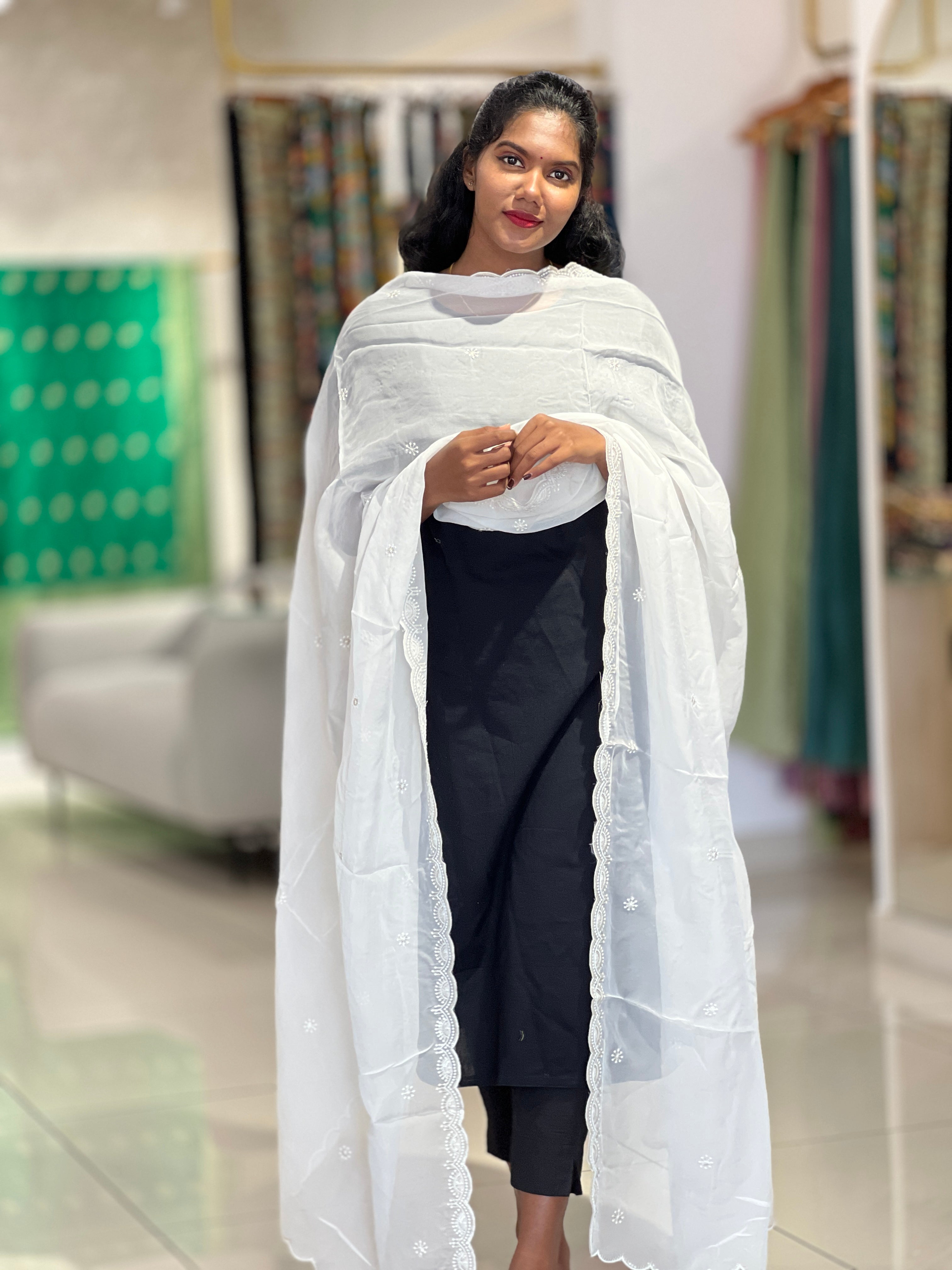 Machine Embroidery Pattern Organza Dupatta | SNT102