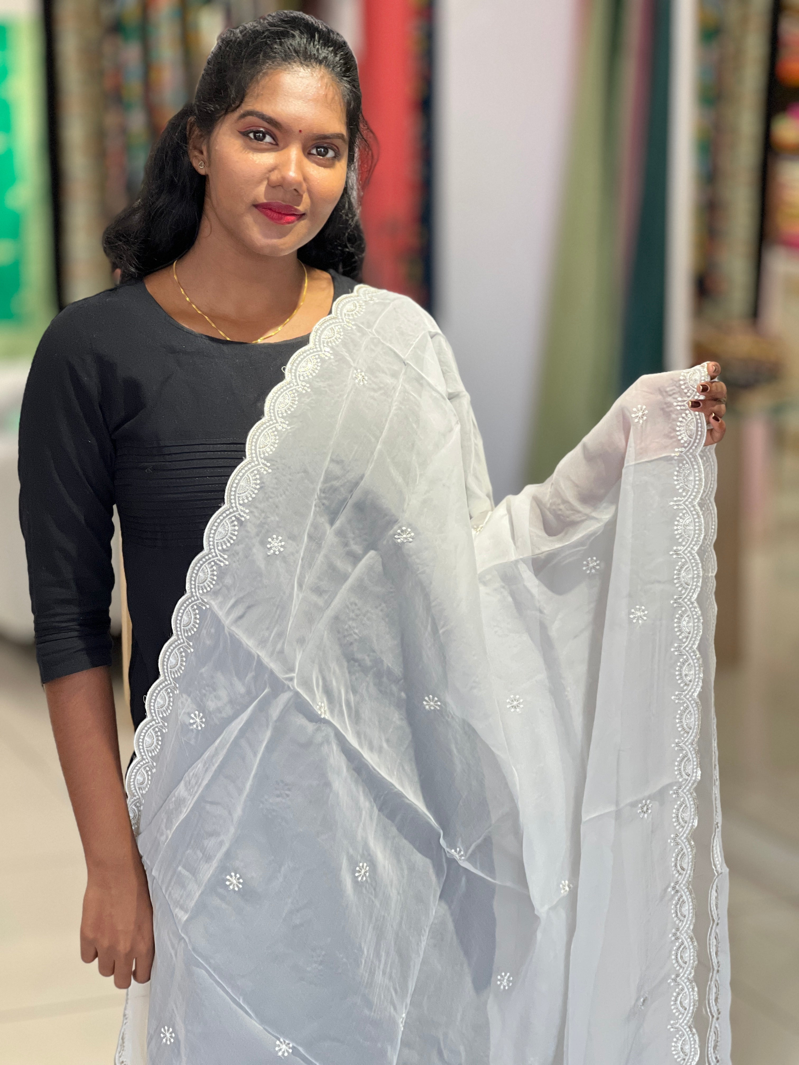 Machine Embroidery Pattern Organza Dupatta | SNT102