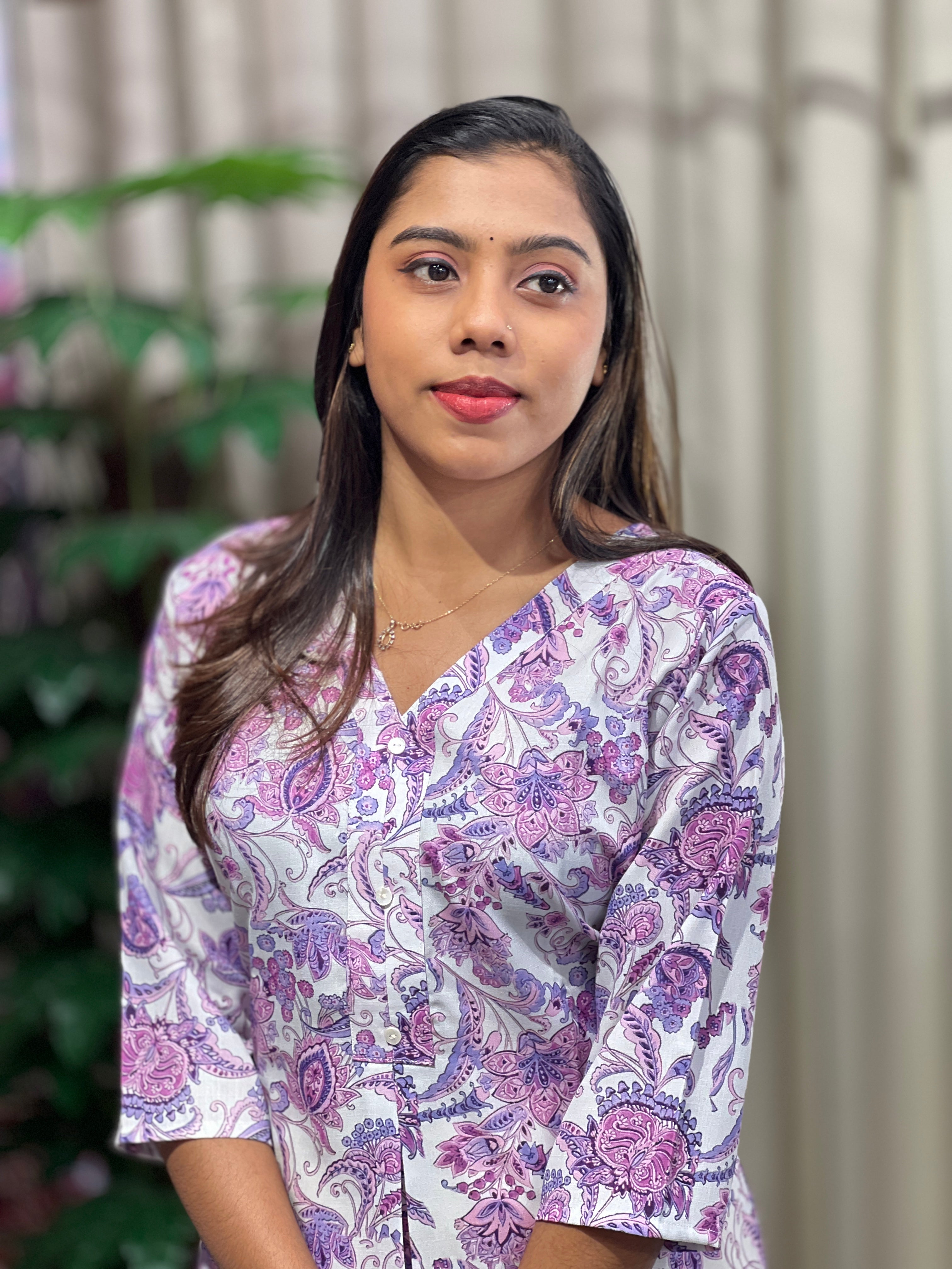 Floral Print Detailed Cotton Kurta | RMLA296