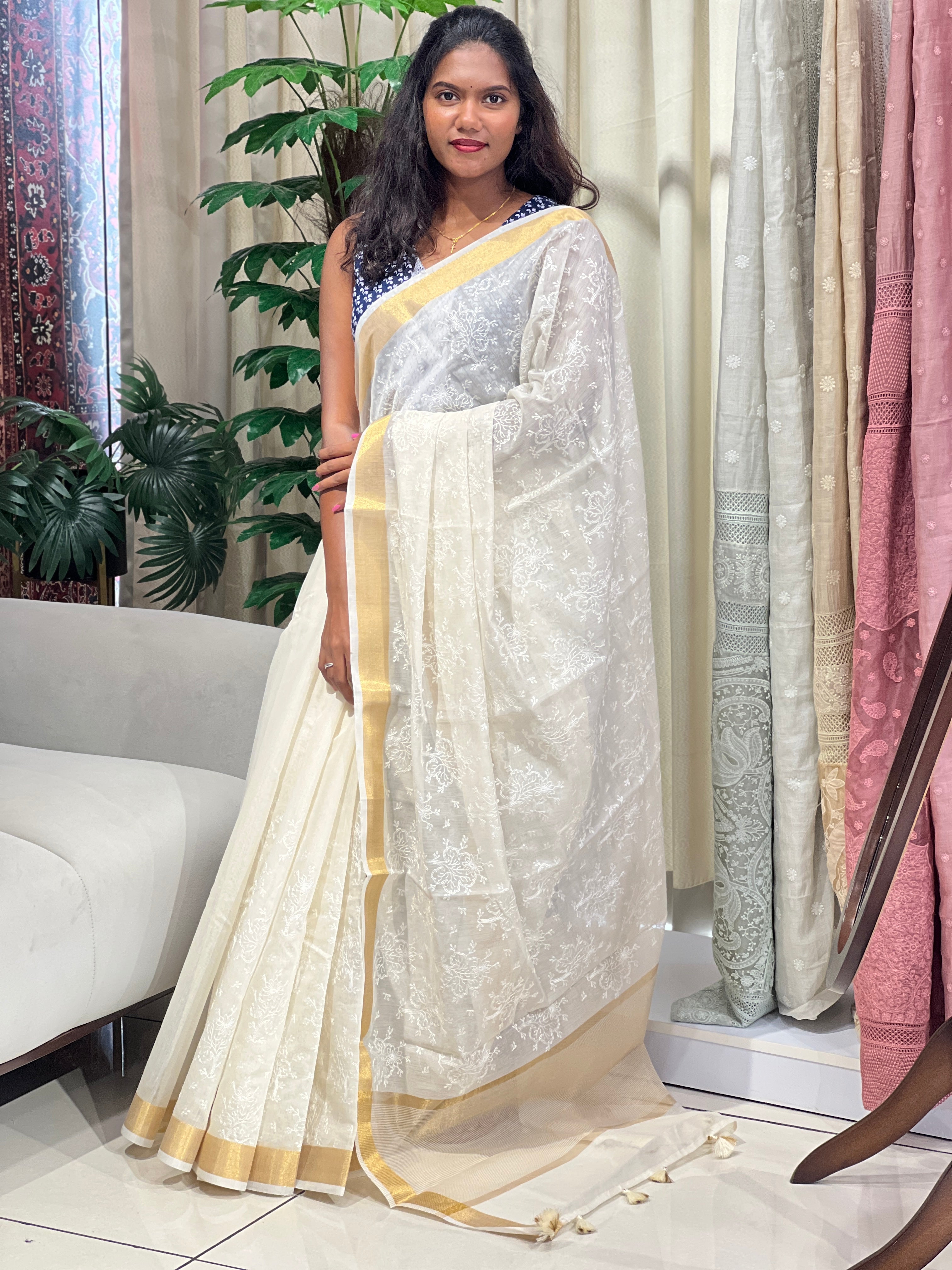 Machine Embroidery Chanderi Finish Saree | MR488