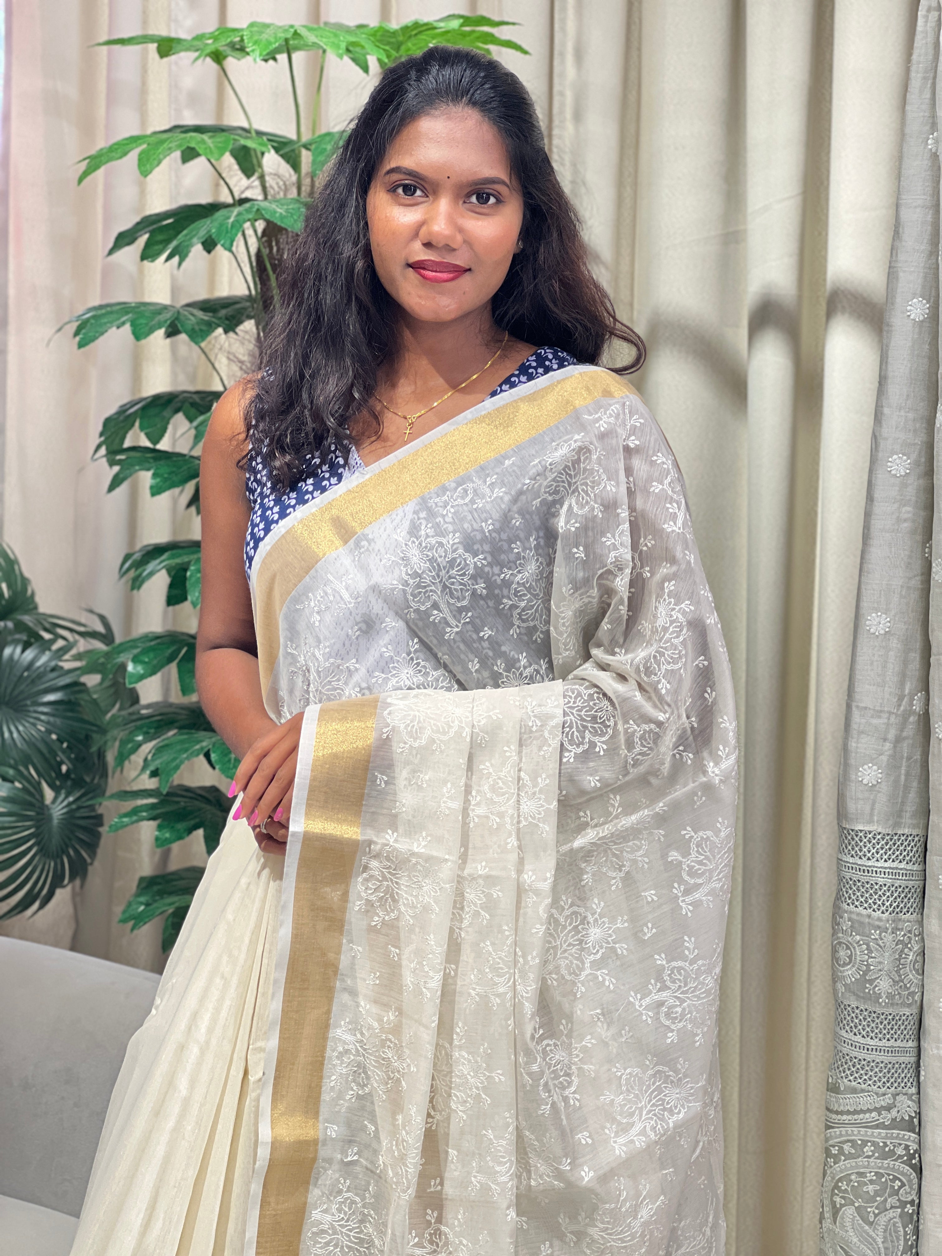 Machine Embroidery Chanderi Finish Saree | MR488