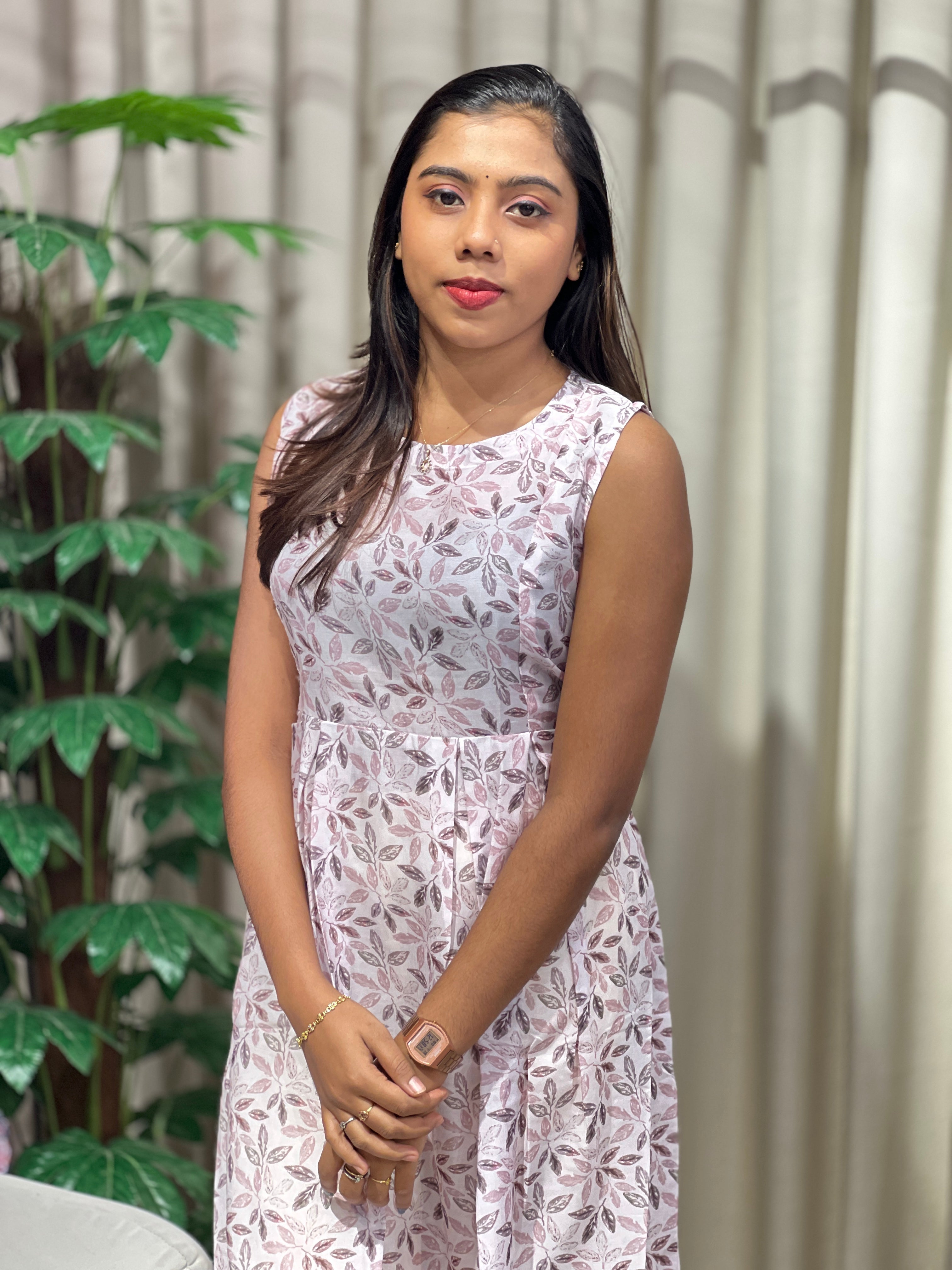 Leaf Print Detailed Cotton Kurta | RMLA299