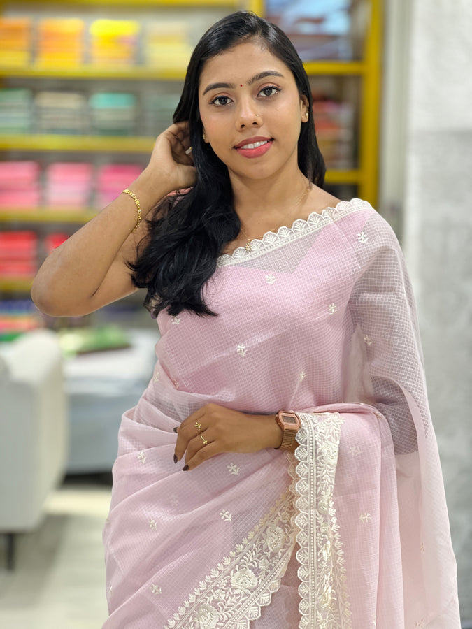Machine Floral Embroidery Silky Kota Saree  | BLD1361
