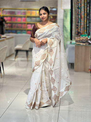 Embroidery Check Organza Finish  Saree | BLD1342