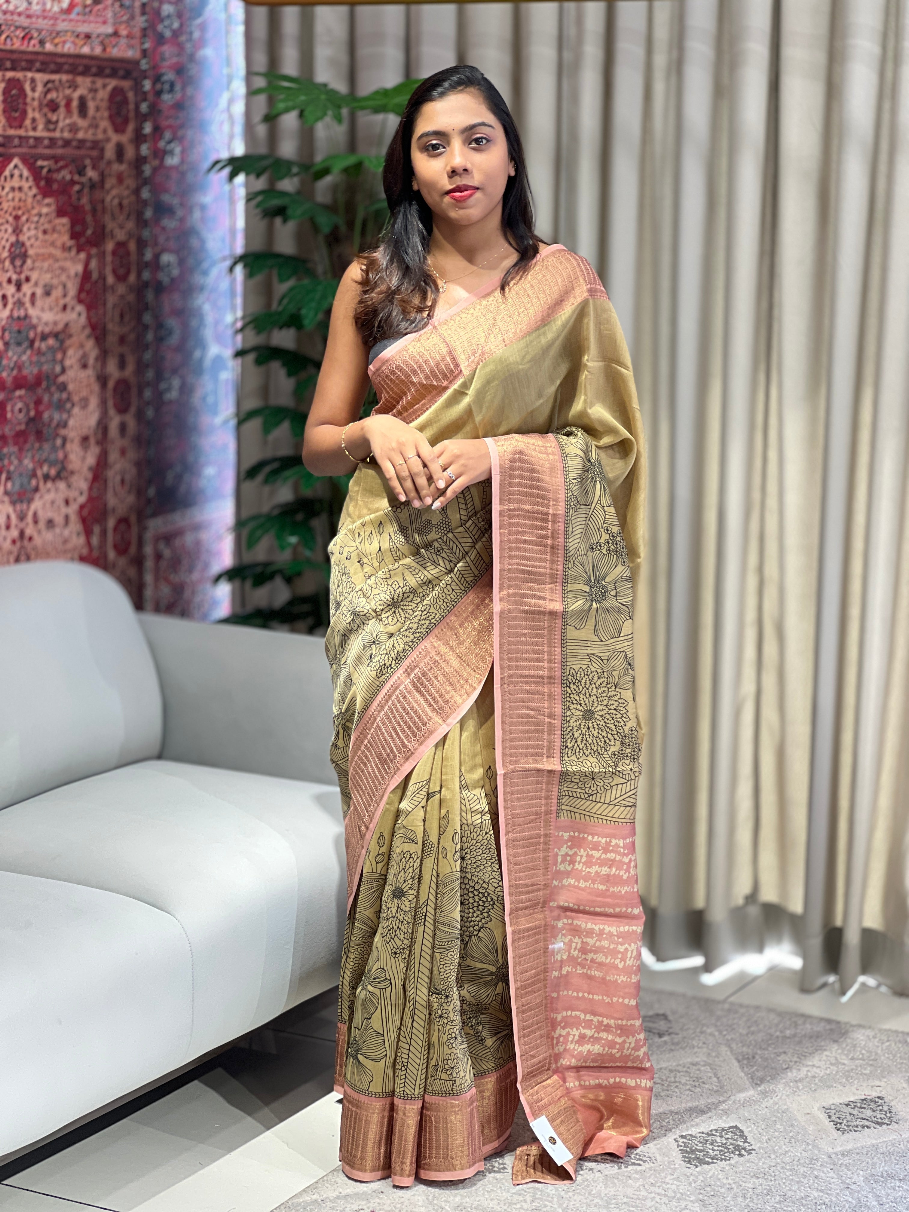 Floral Print & Tie & Dye Detailed Chanderi Saree | RGD798