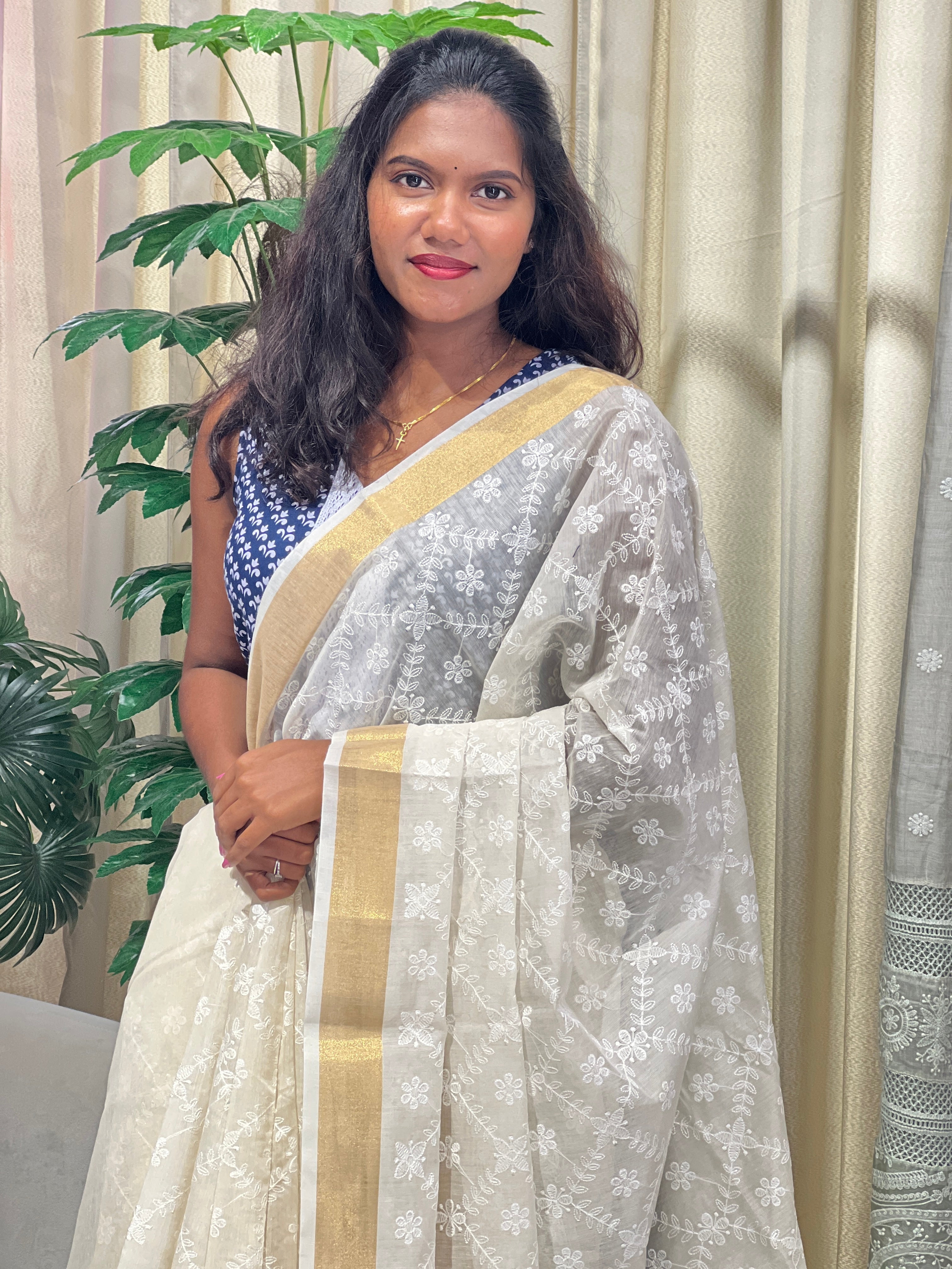 Machine Embroidery Chanderi Finish Saree | MR489