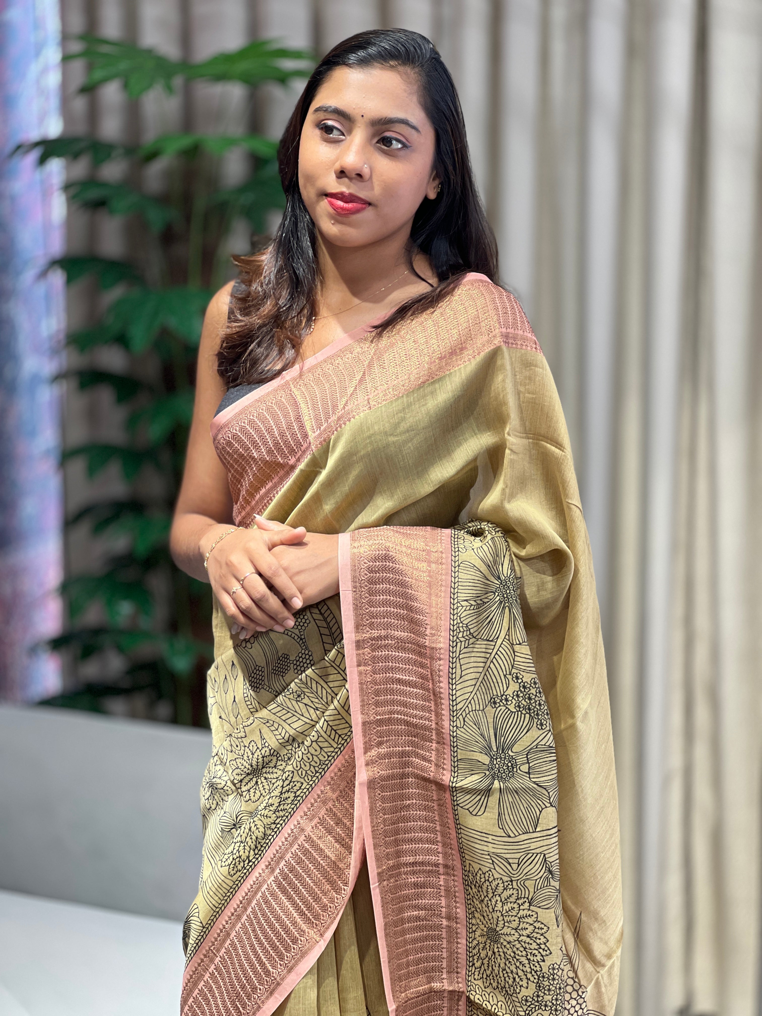 Floral Print & Tie & Dye Detailed Chanderi Saree | RGD798