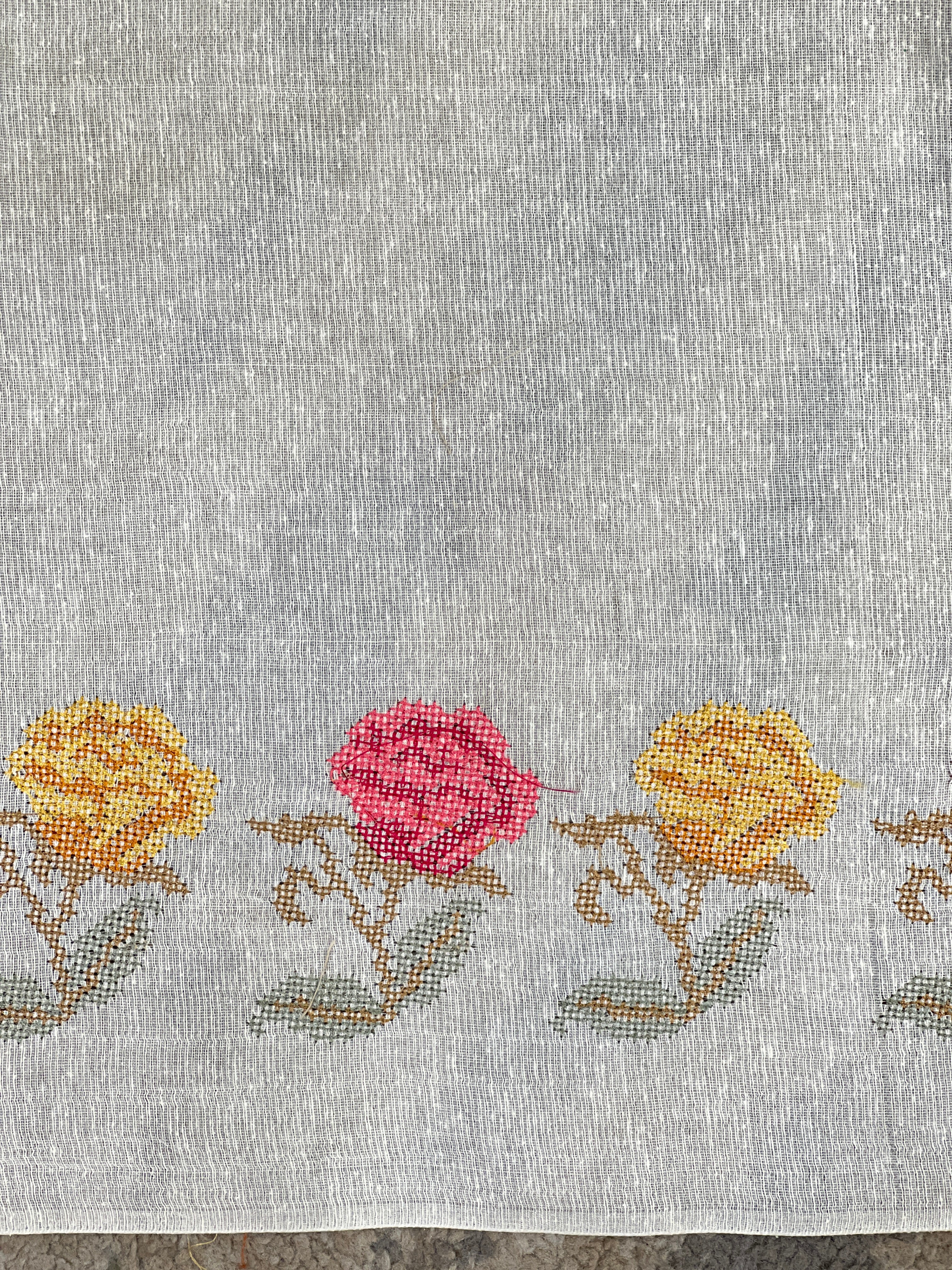 Cross Stitch Embroidery Noil Tussar Saree | HS1421