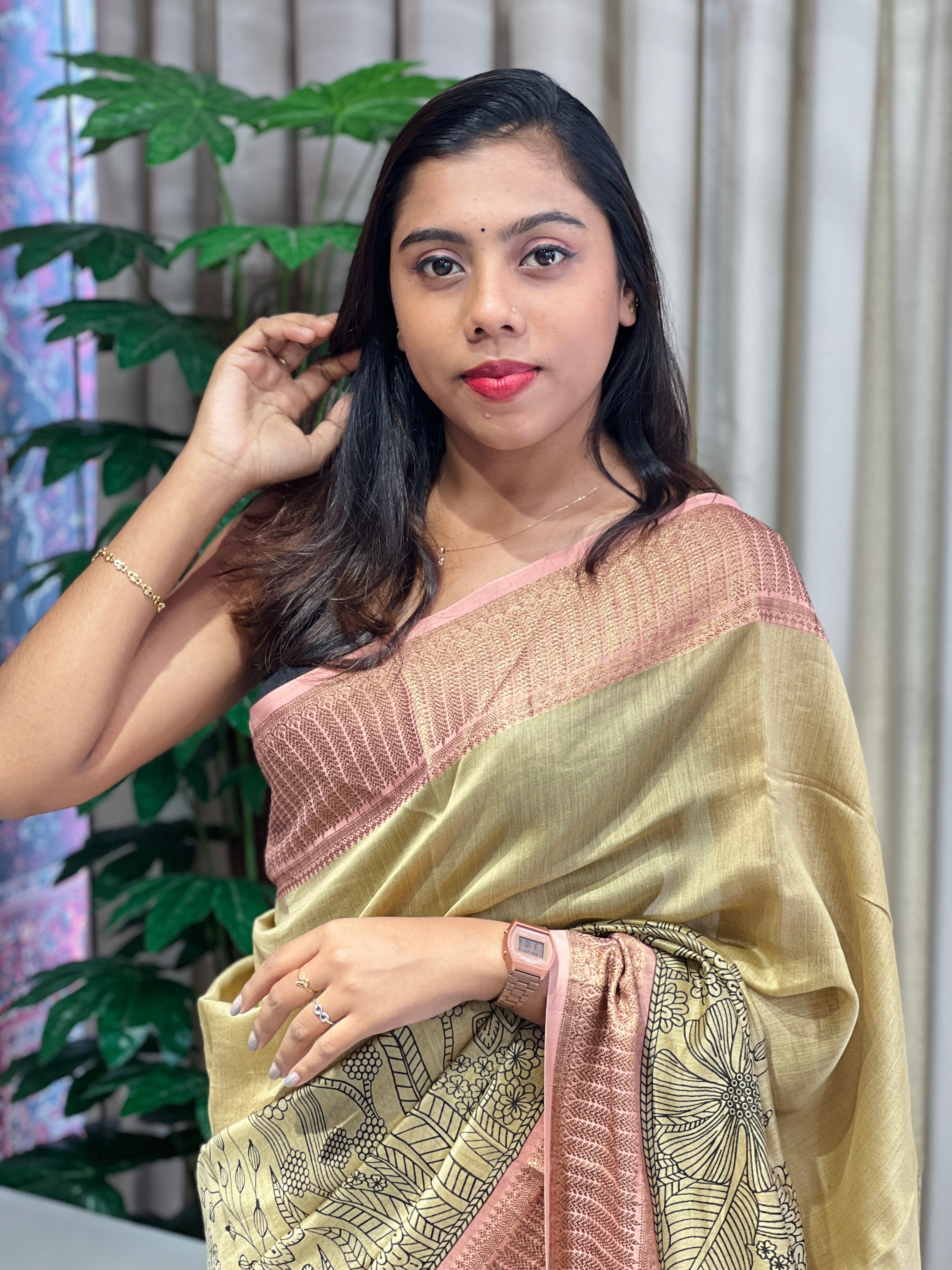 Floral Print & Tie & Dye Detailed Chanderi Saree | RGD798