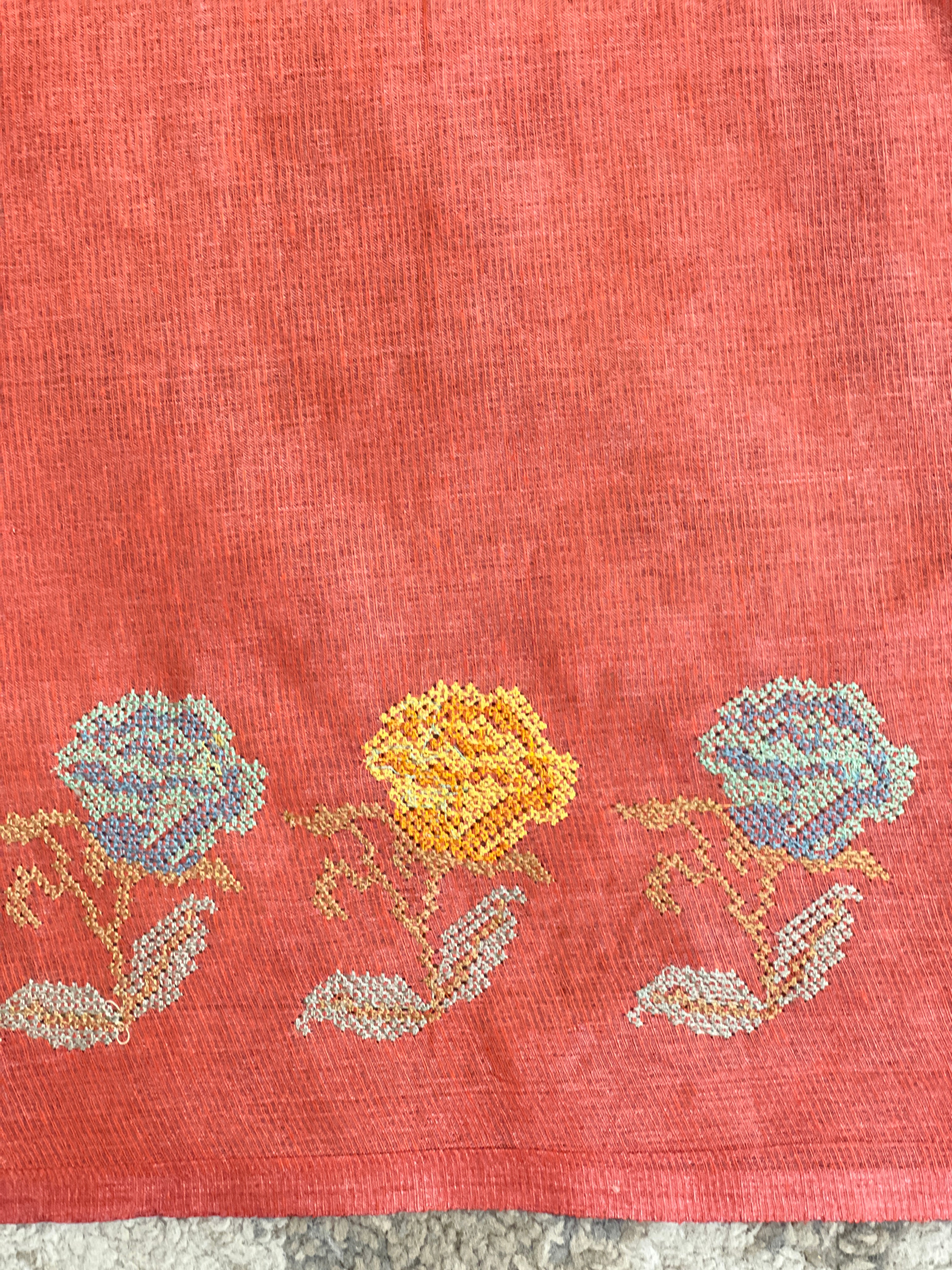 Cross Stitch Embroidery Noil Tussar Saree | HS1420