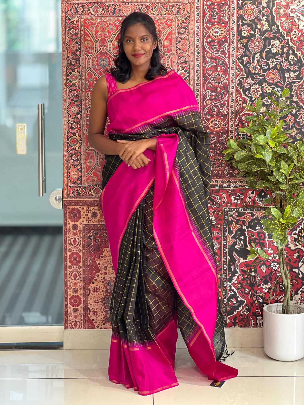 Golden Zari Check Pattern Kanchipuram Saree | ADB139A