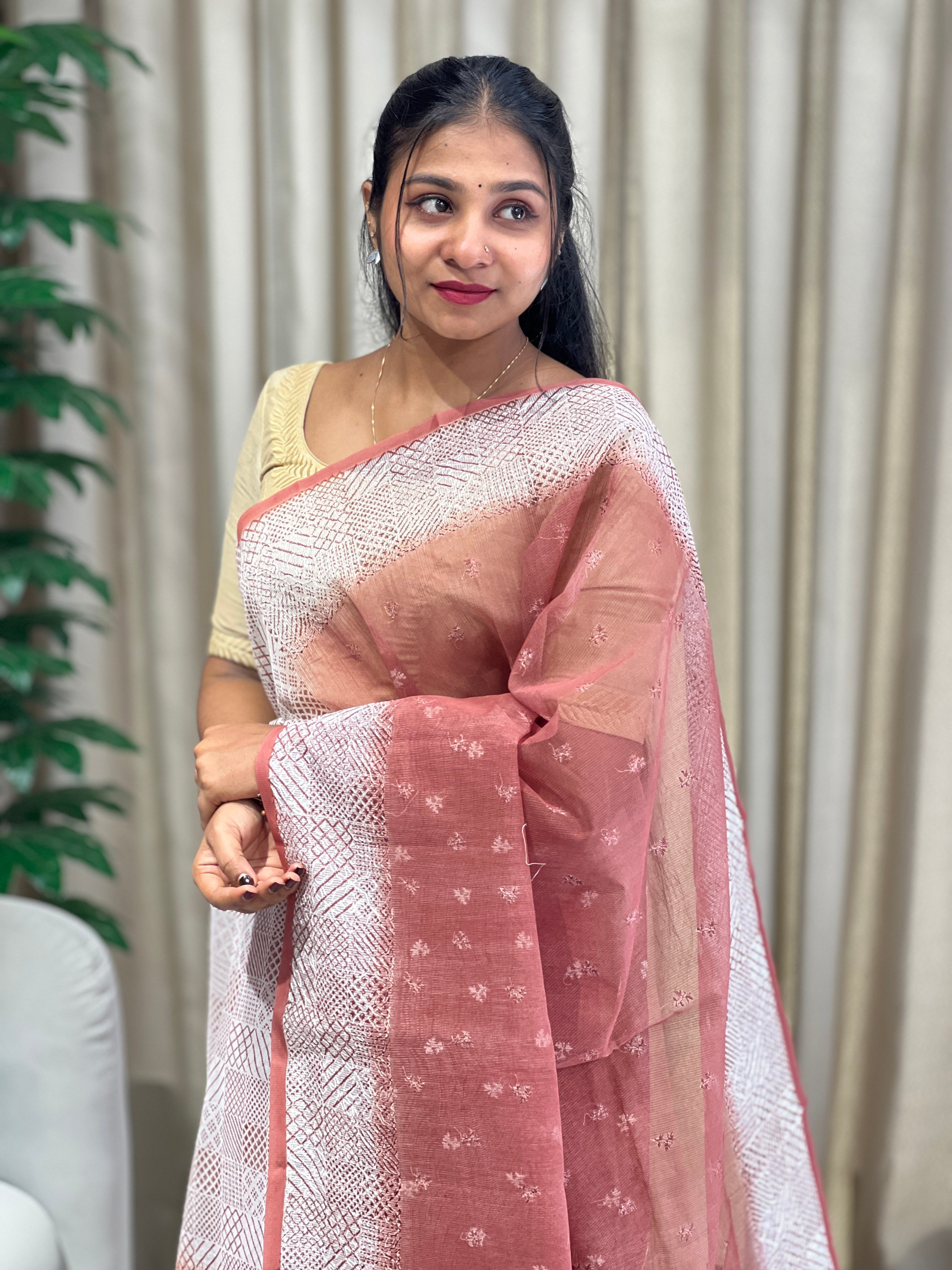 Print With Embroidery Detailed Kota Saree | YNG933