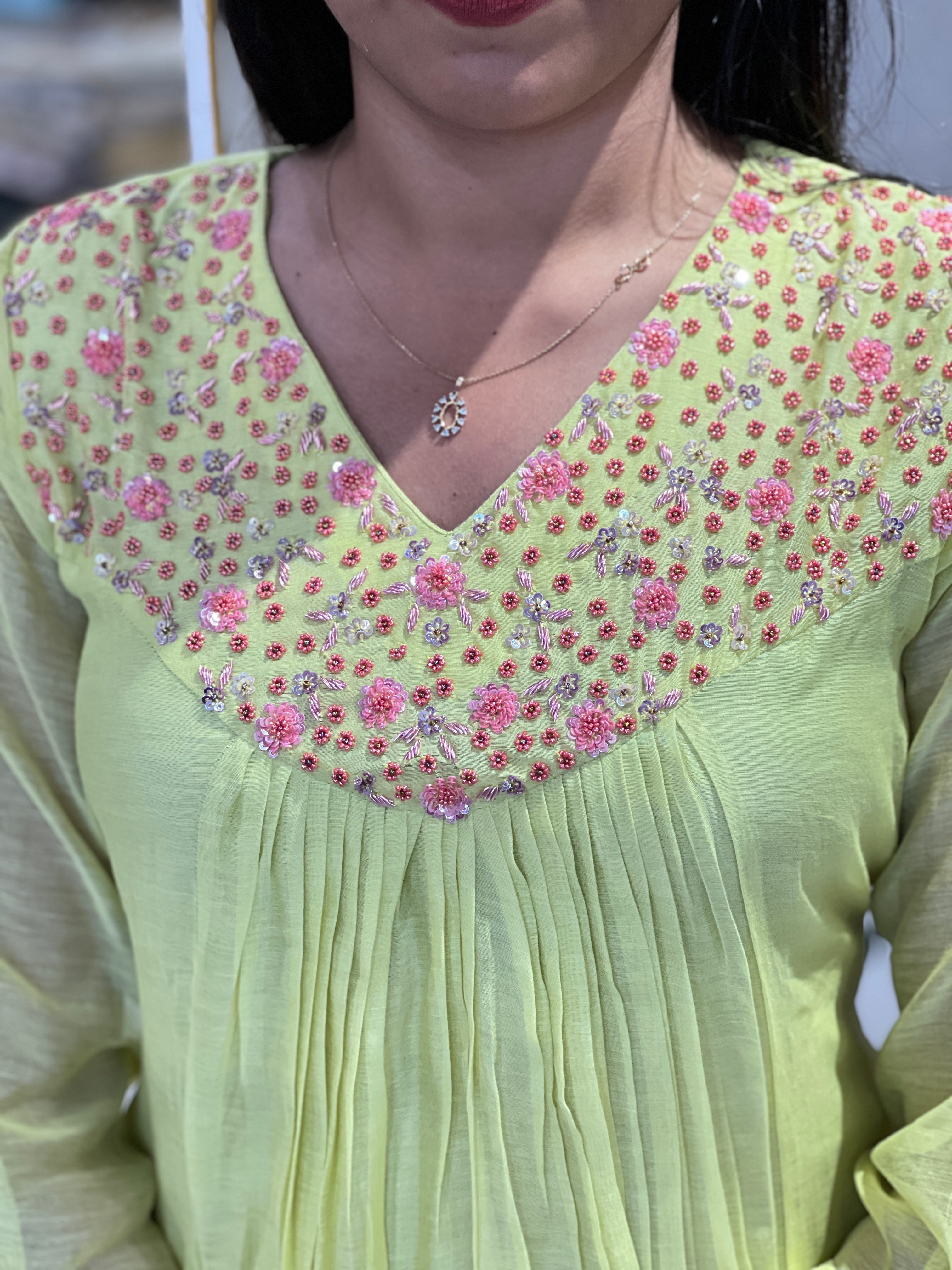 Hand Work Detailed Chanderi Kurta Set | ELC105