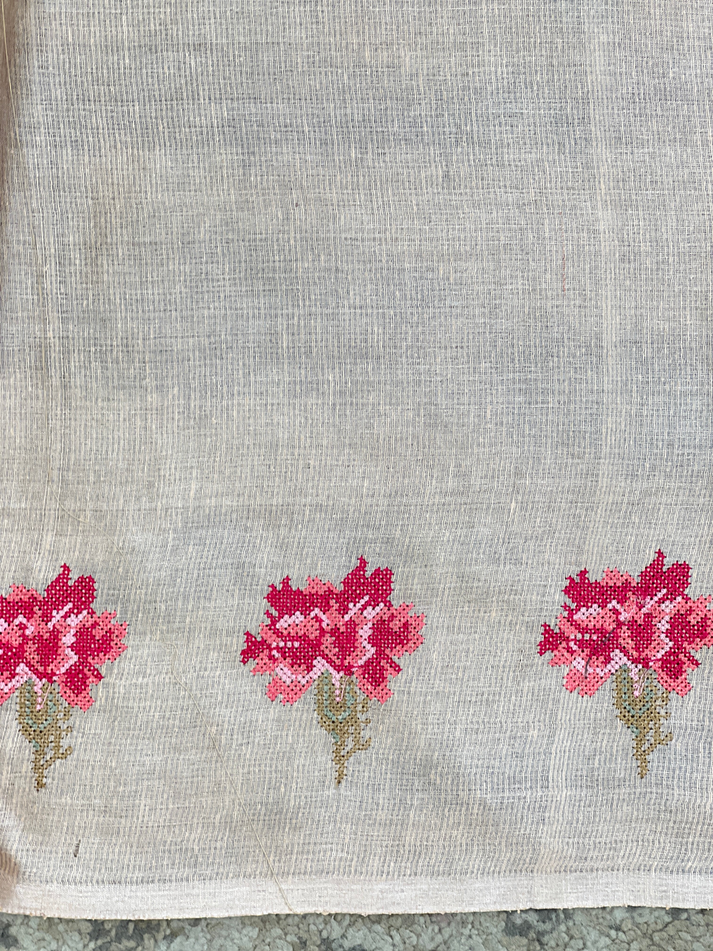 Cross Stitch Embroidery Noil Tussar Saree | HS1429