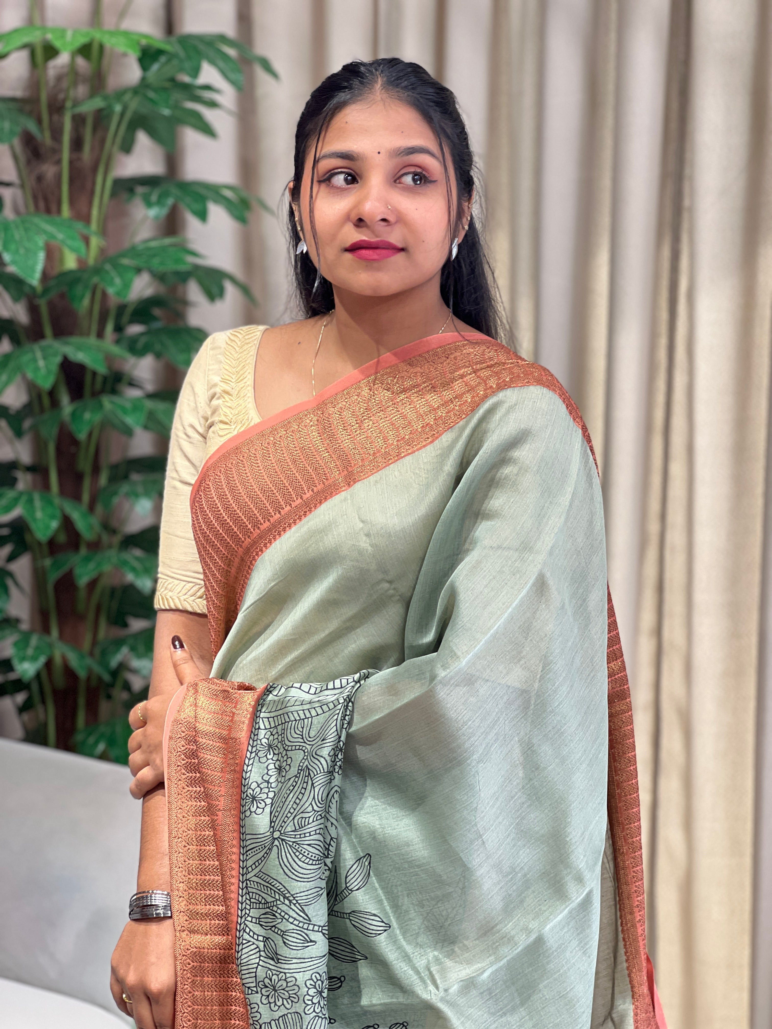 Floral Print & Tie & Dye Detailed Chanderi Saree | RGD799