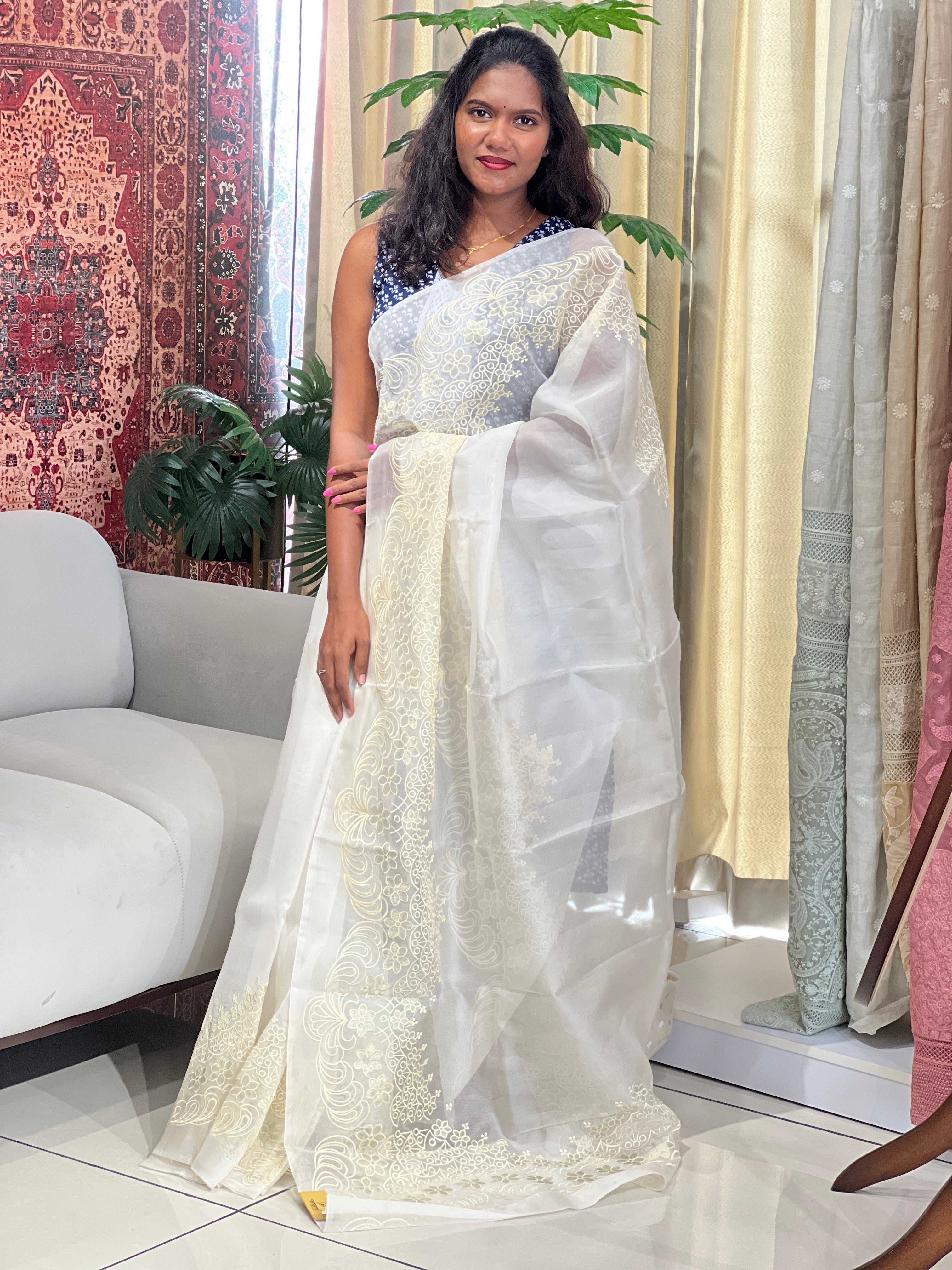 Machine Embroidered Organza Saree | MM552