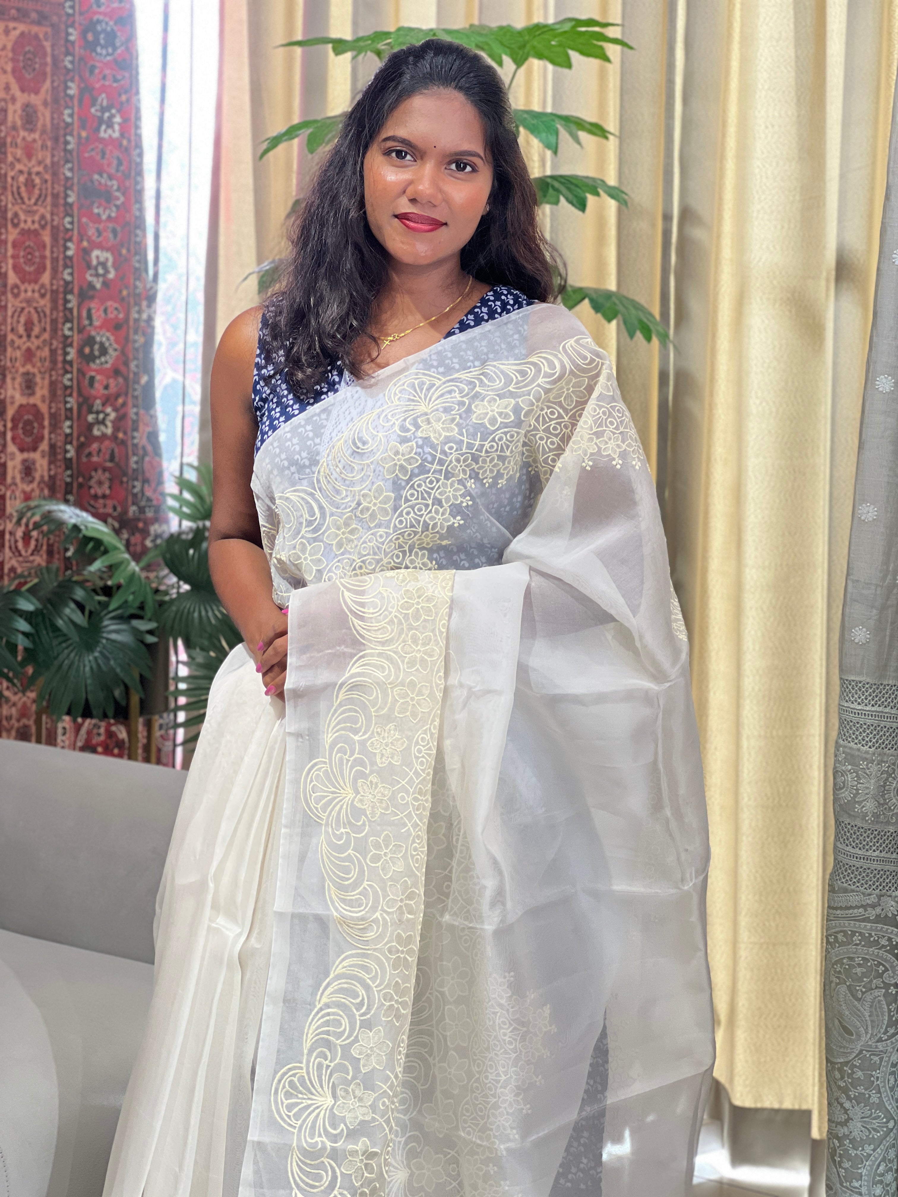 Machine Embroidered Organza Saree | MM552