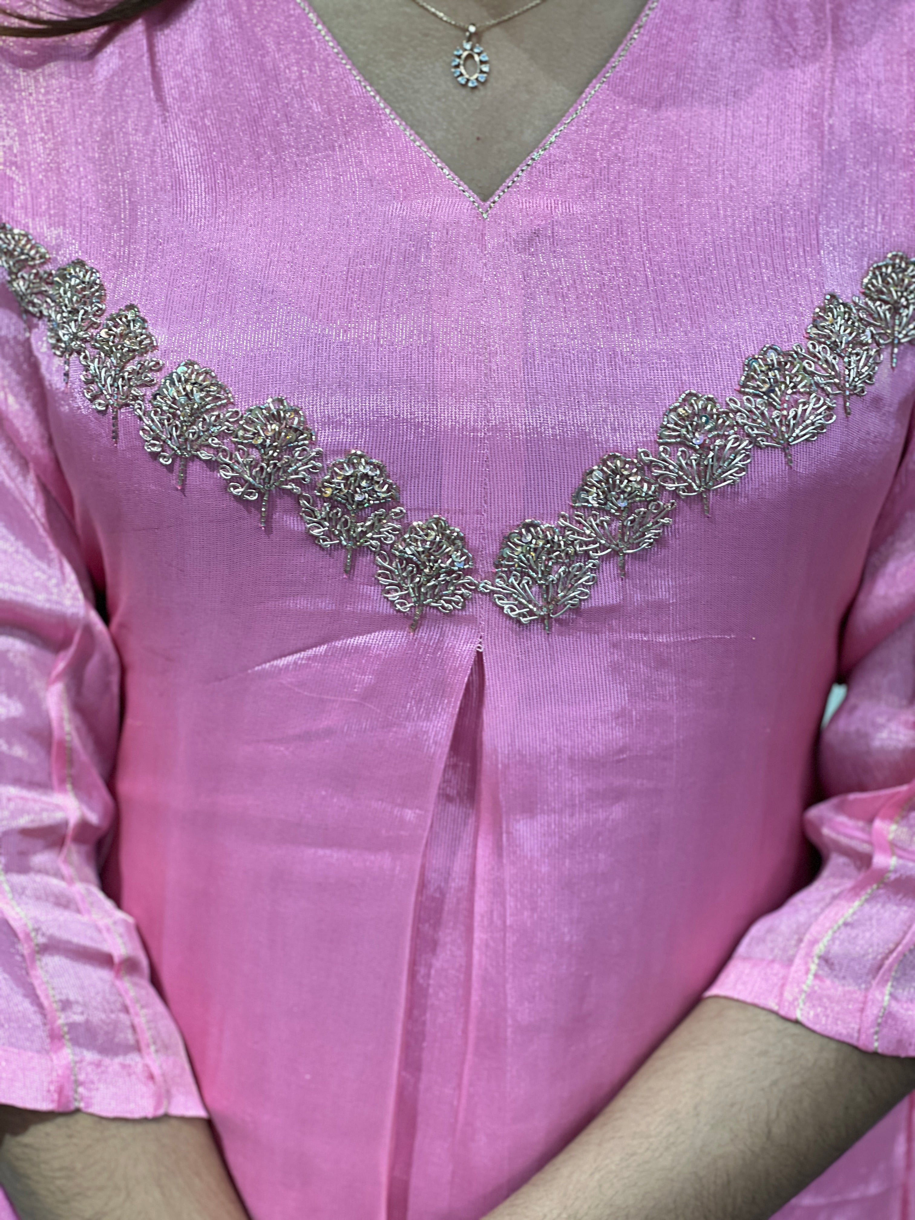 Hand Work Detailed Tissue Silk Kurta Set | ELC103