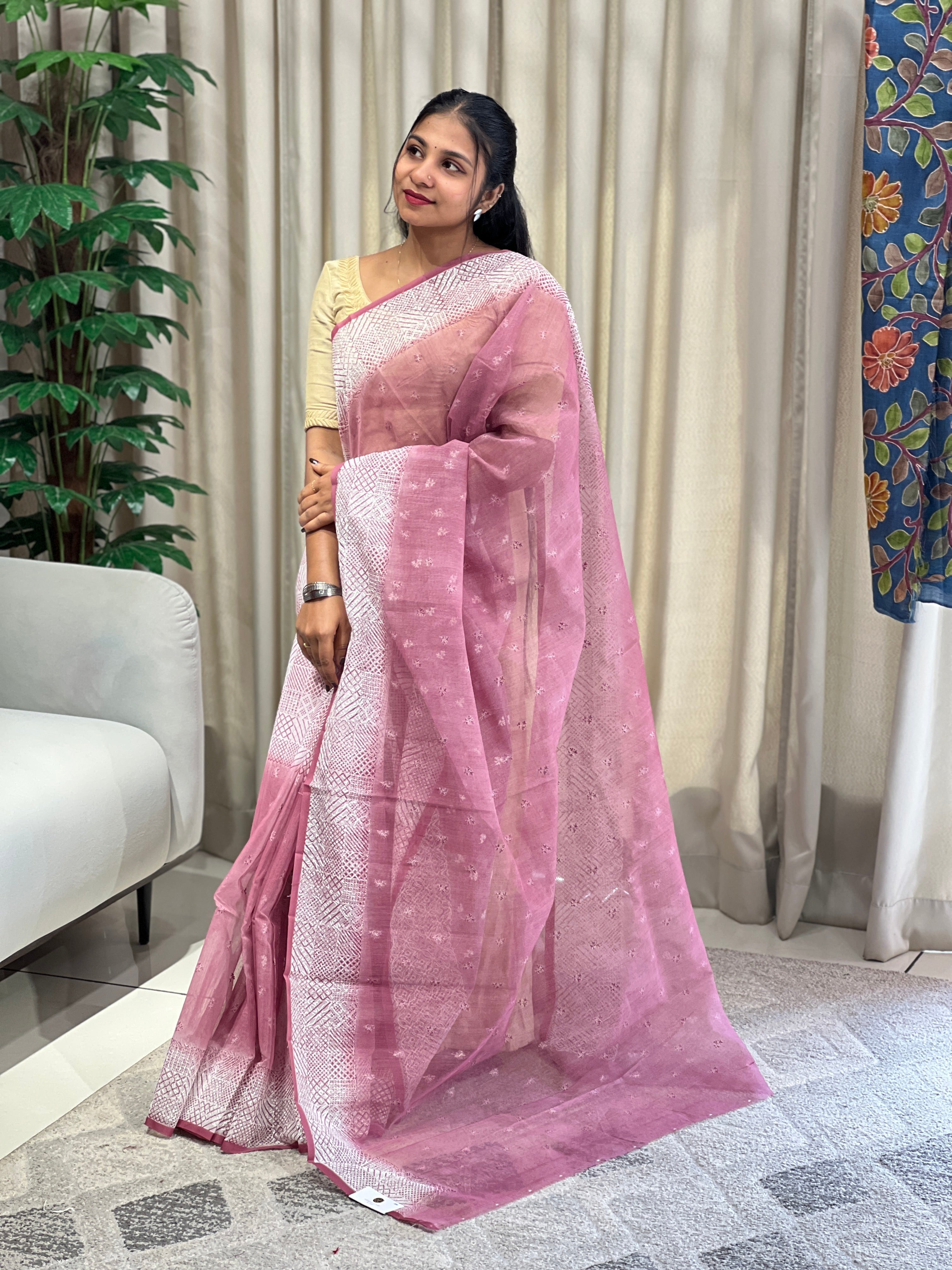 Print With Embroidery Detailed Kota Saree | YNG931