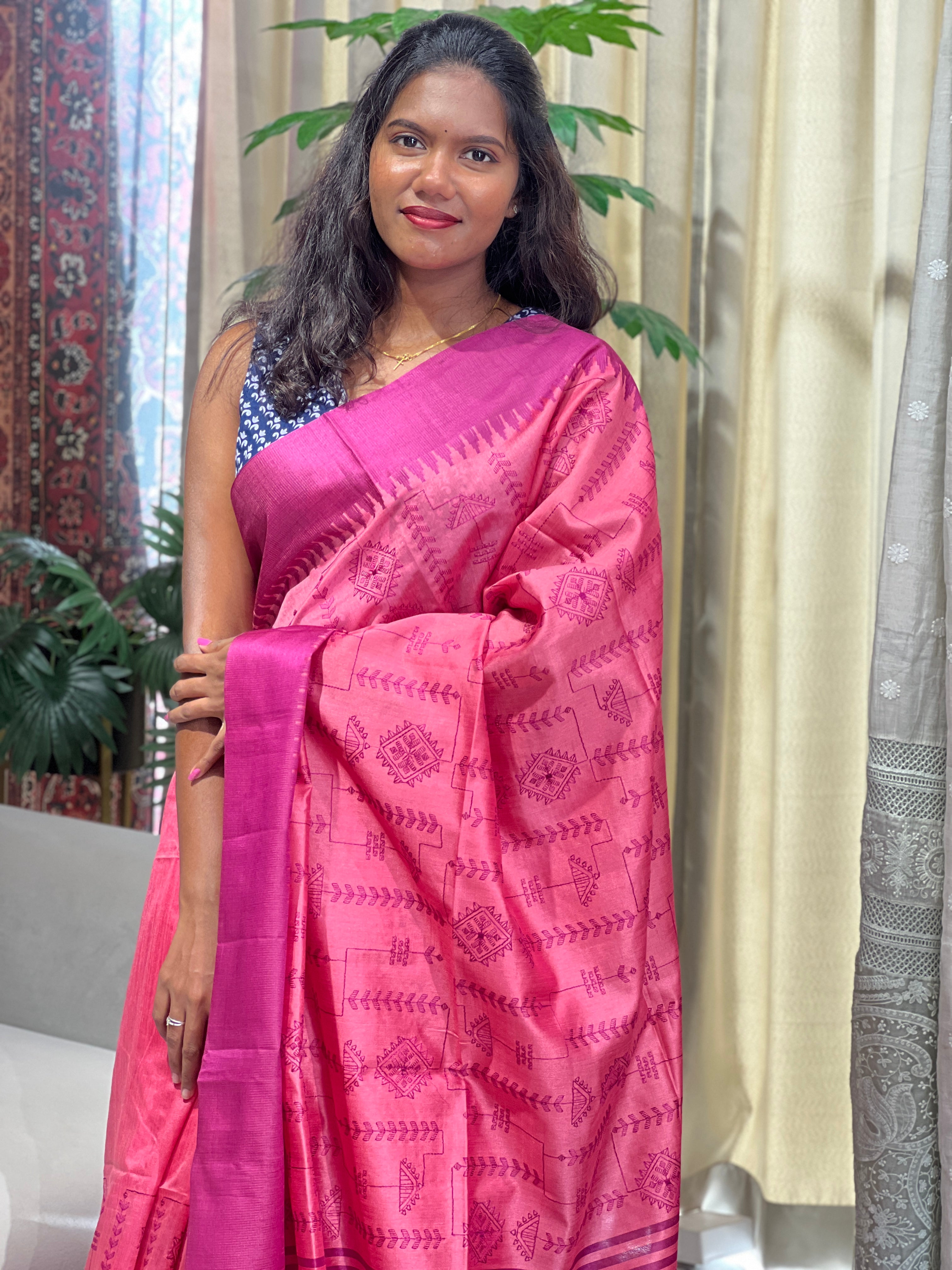 Machine Embroidery Semi Silk Saree | SVF213