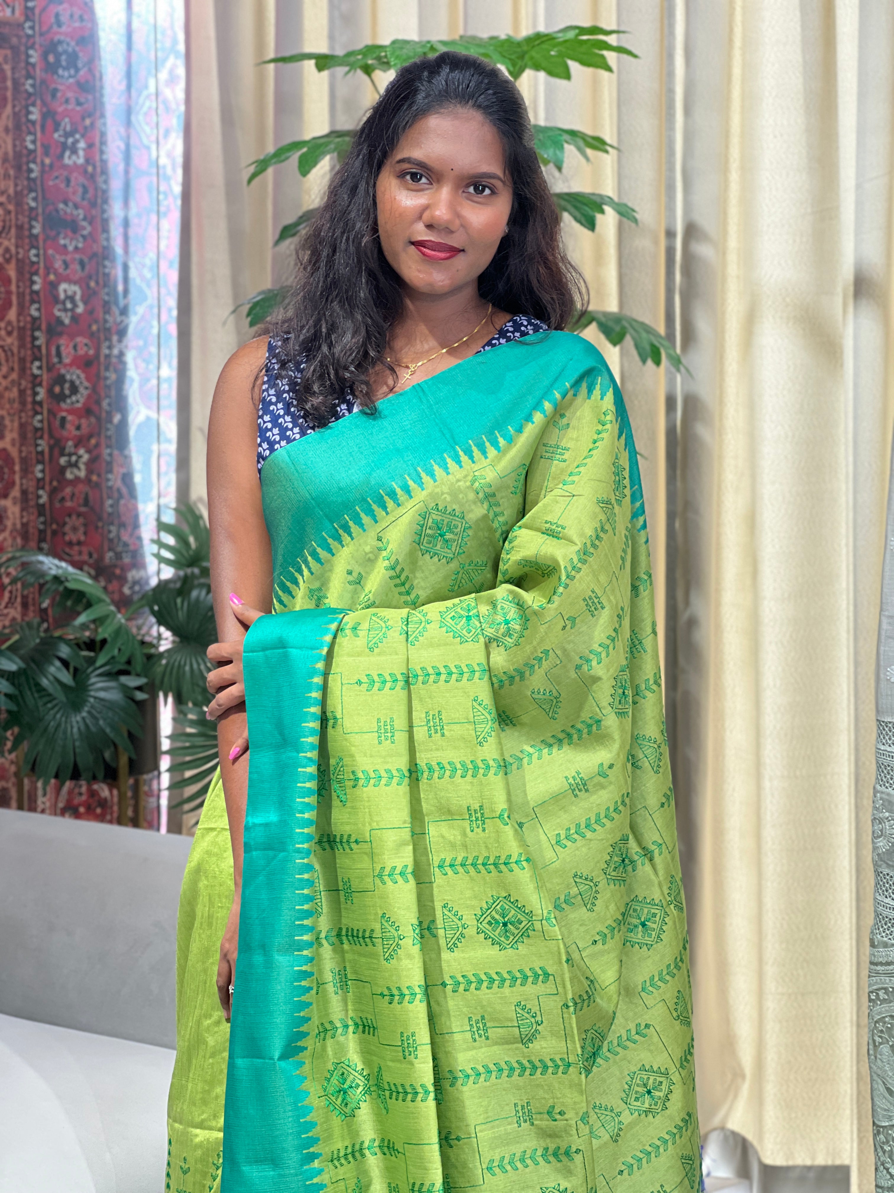 Machine Embroidery Semi Silk Saree | SVF211