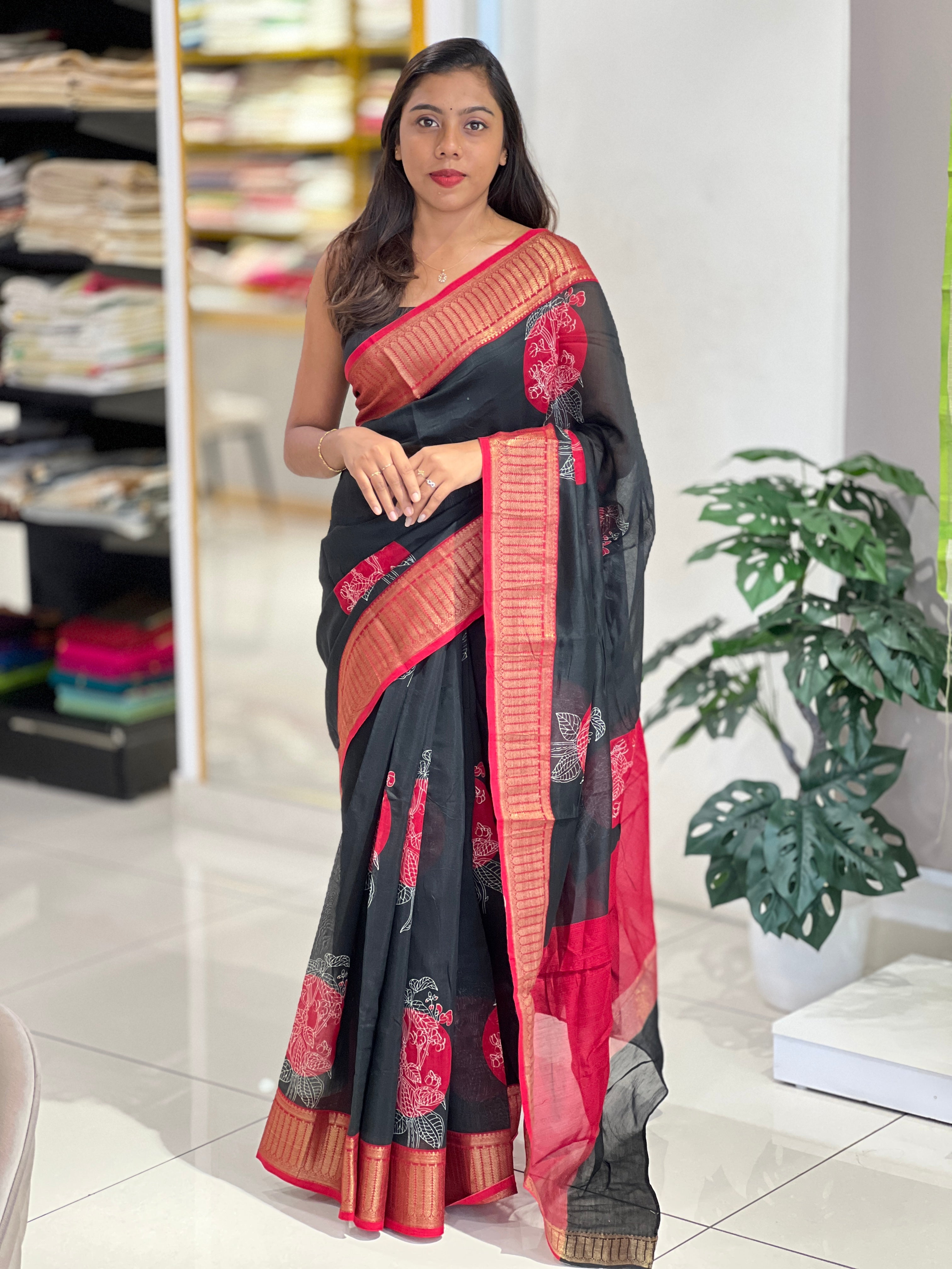 Floral Printed Chanderi Saree | RGD797