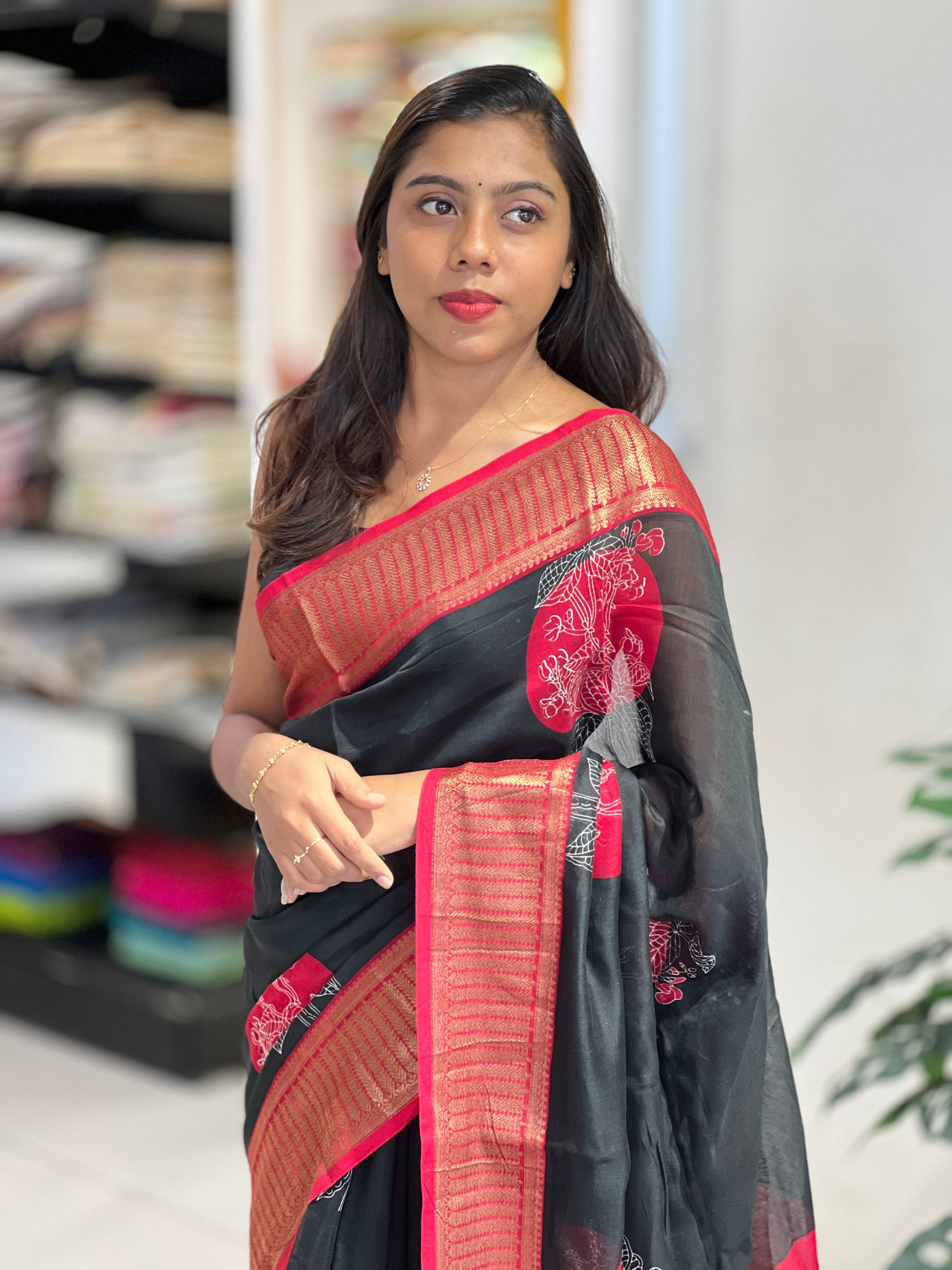 Floral Printed Chanderi Saree | RGD797