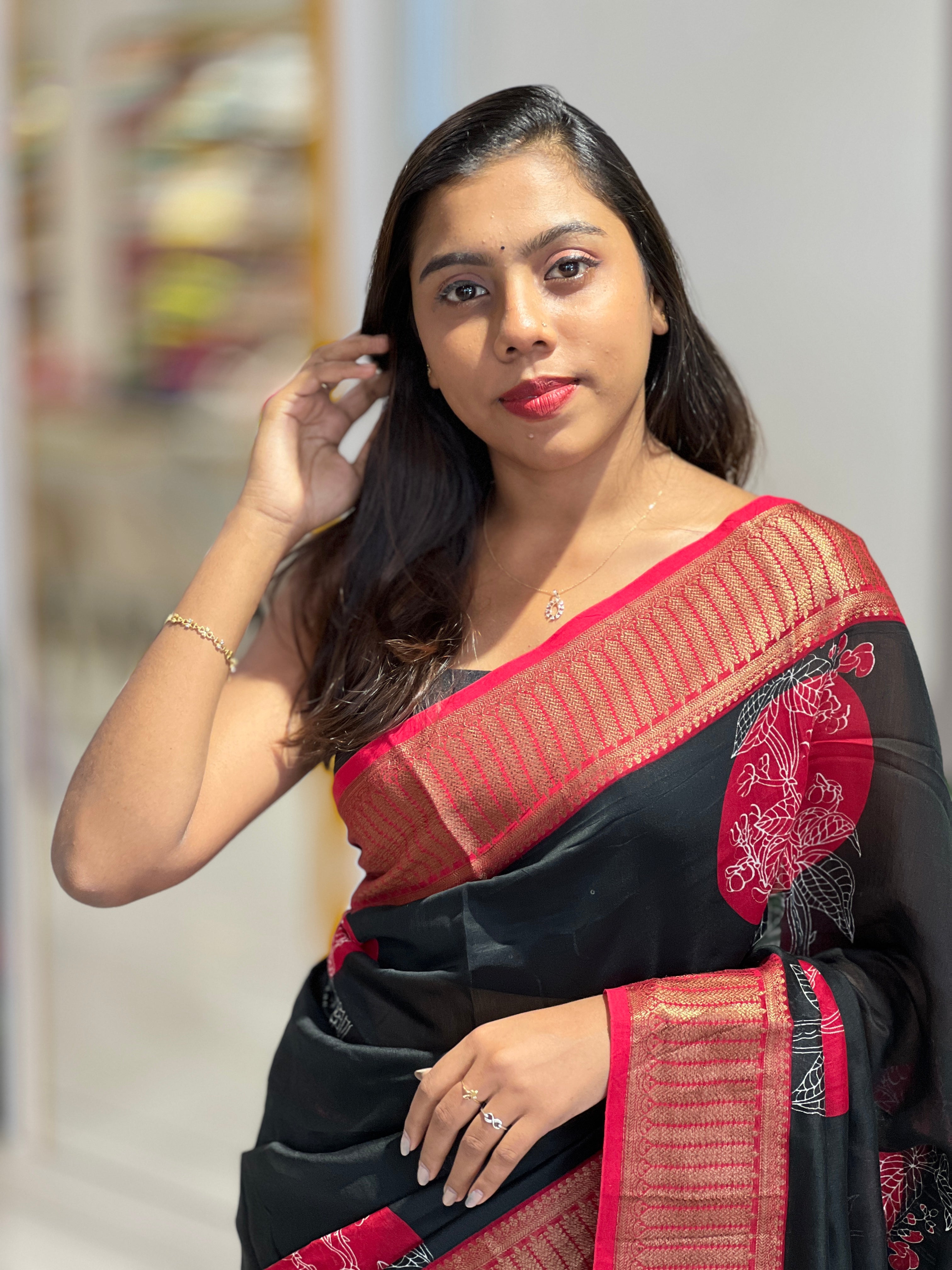 Floral Printed Chanderi Saree | RGD797