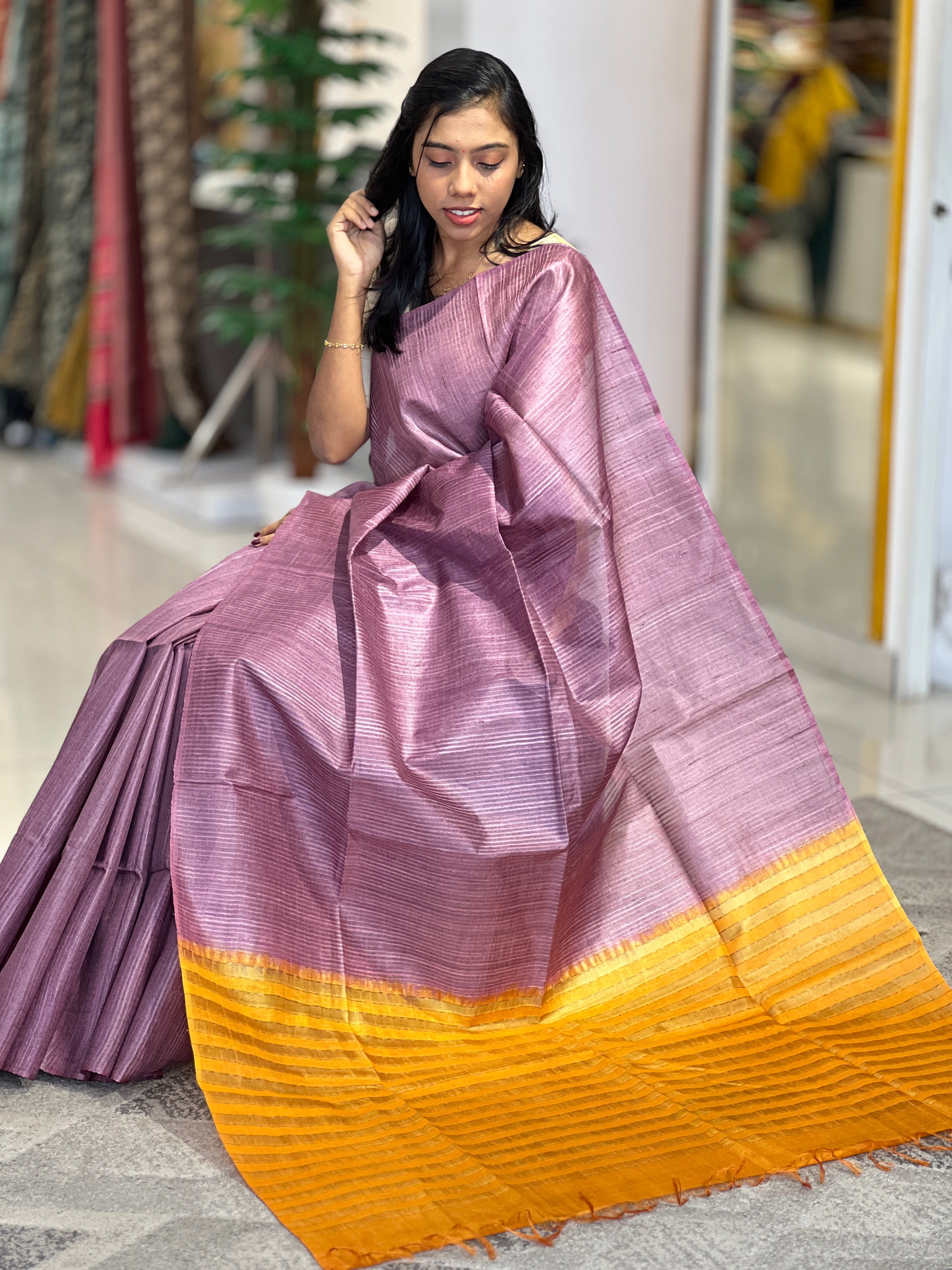 Kesiya Weaving Patterned Noil Tussar Finish Saree | MNH448