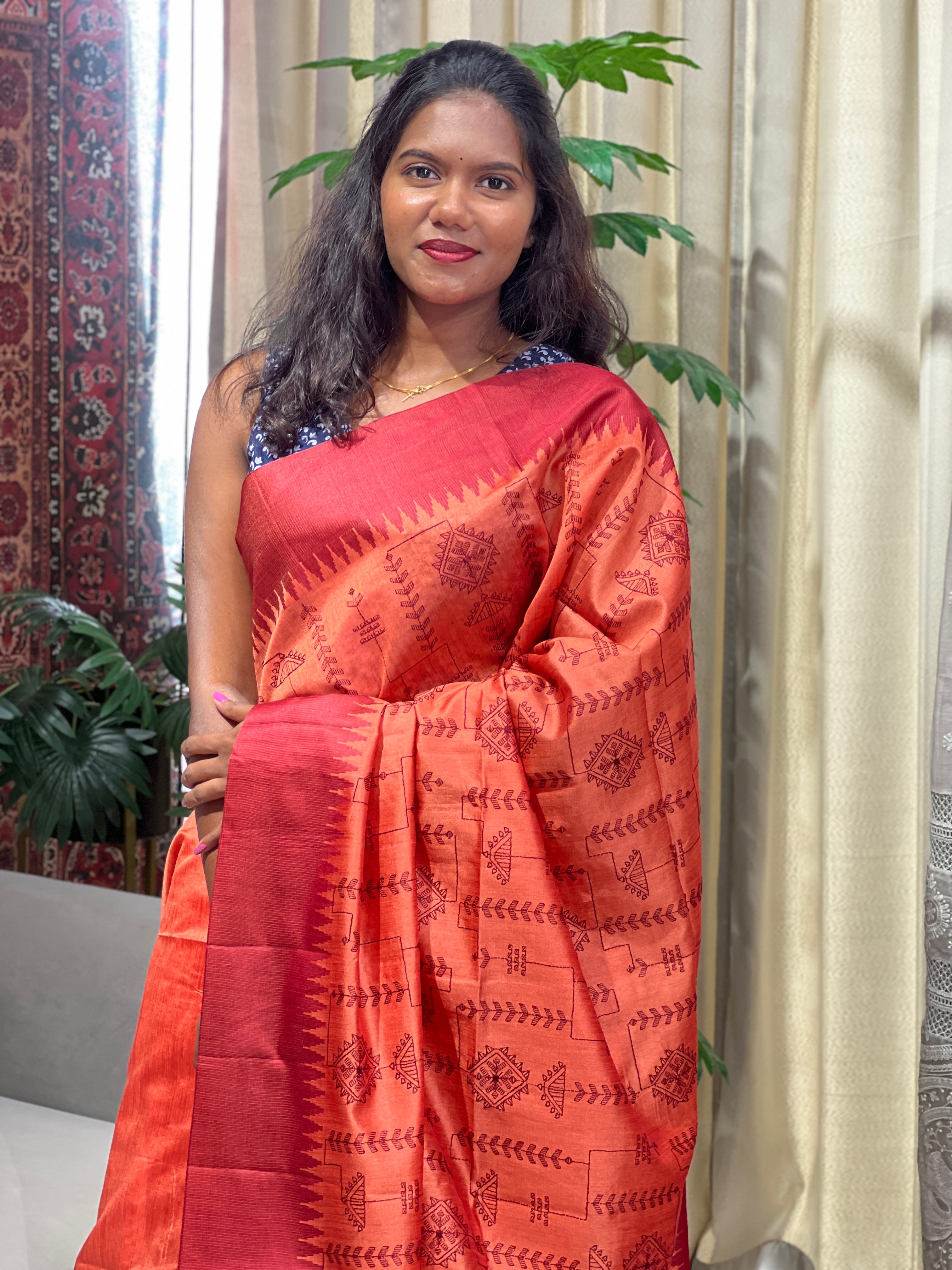 Machine Embroidery Semi Silk Saree |SVF210
