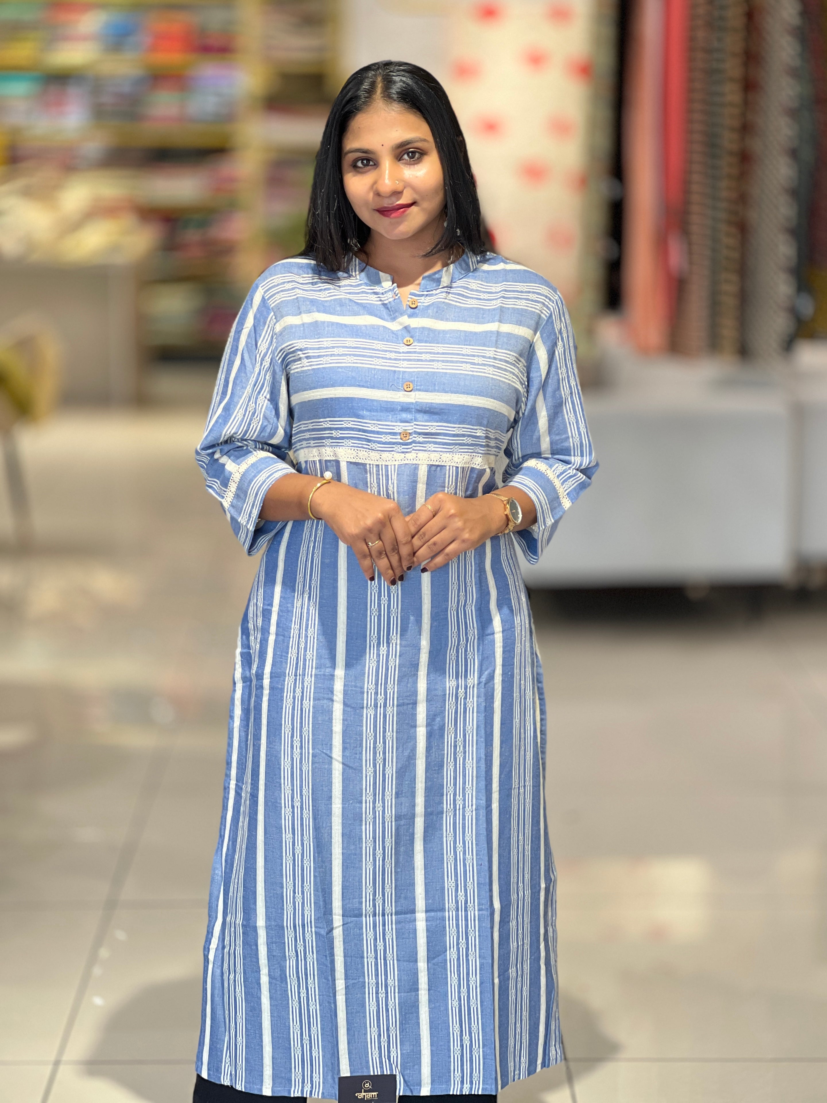 Stripe Patterned Linen Cotton Kurta | RGA293