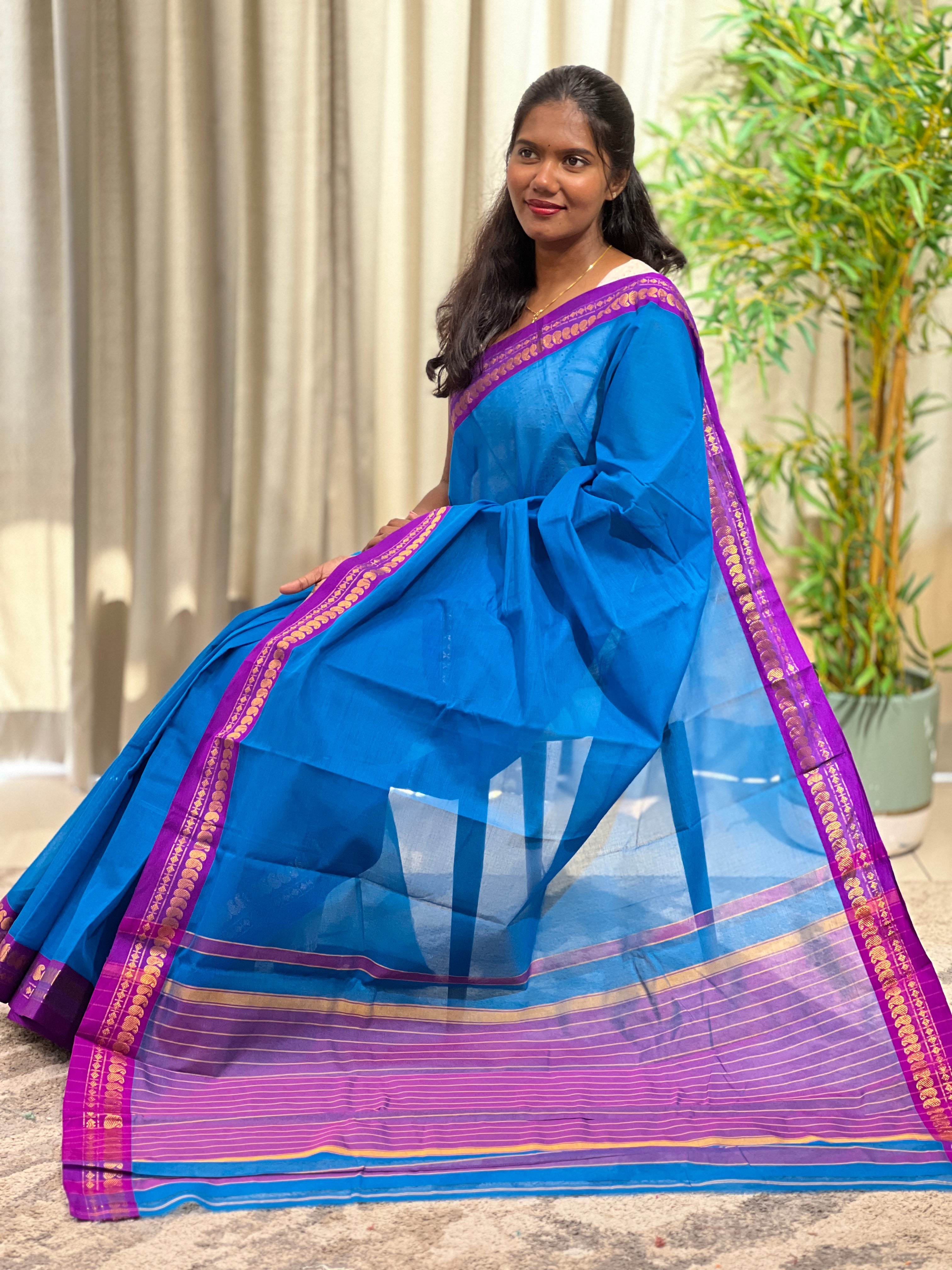 Golden Zari Bordered Kanchi Cotton Saree | GAS135