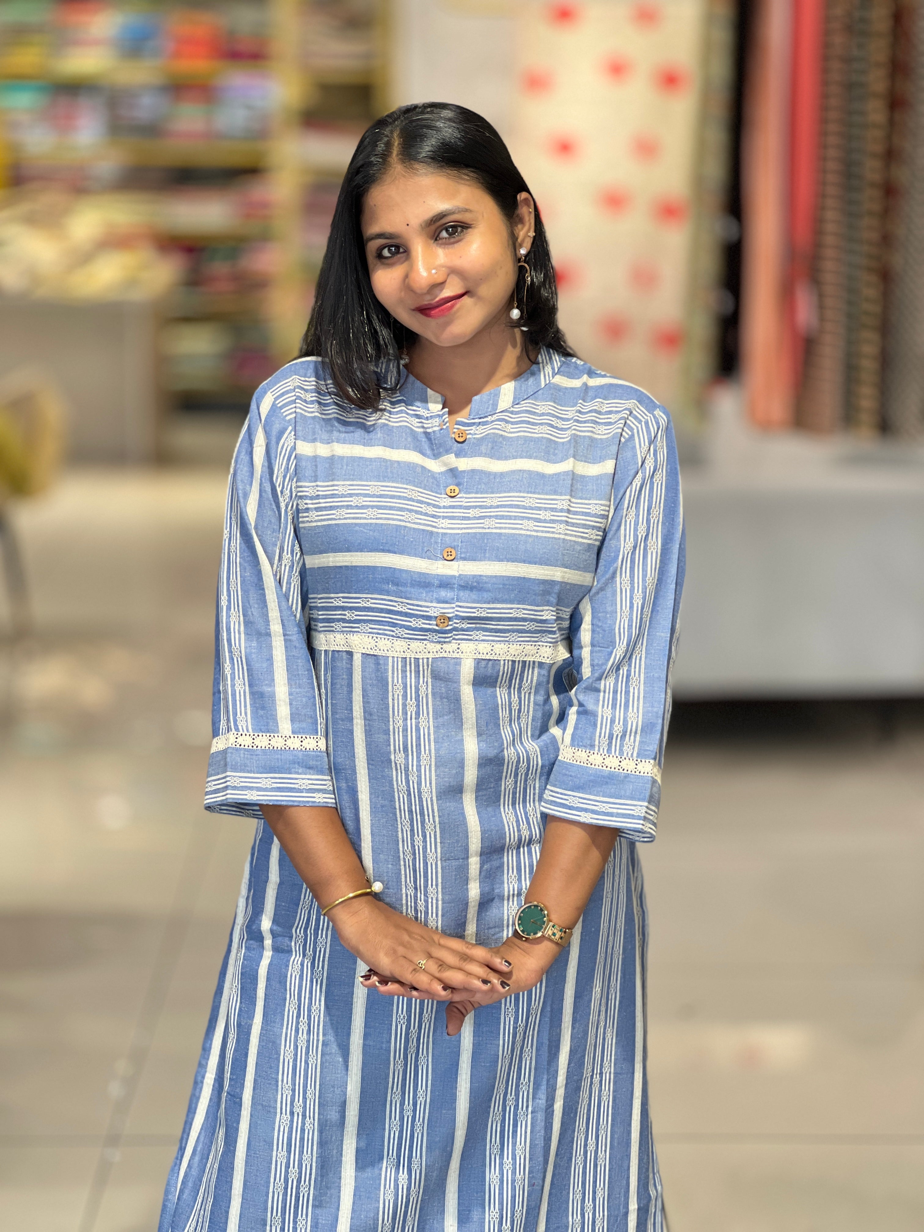 Stripe Patterned Linen Cotton Kurta | RGA293