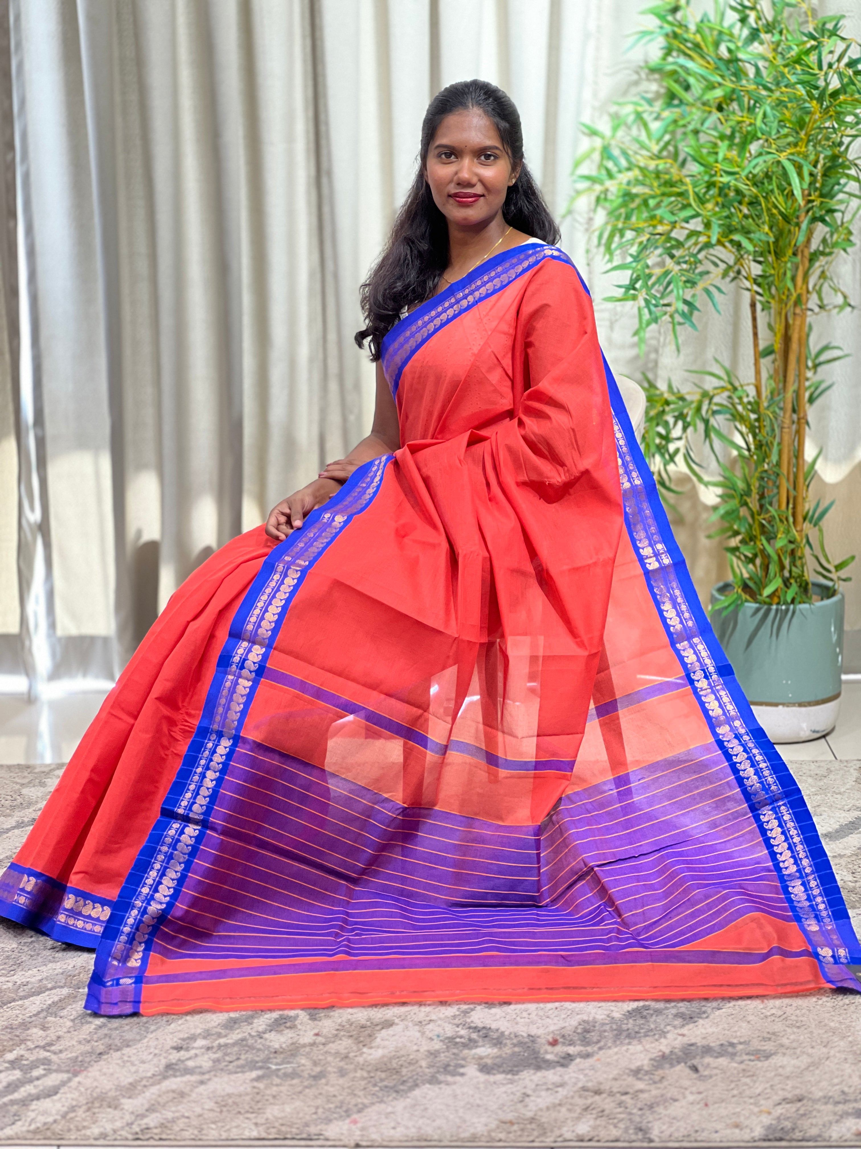 Golden Zari Bordered Kanchi Cotton Saree | GAS132