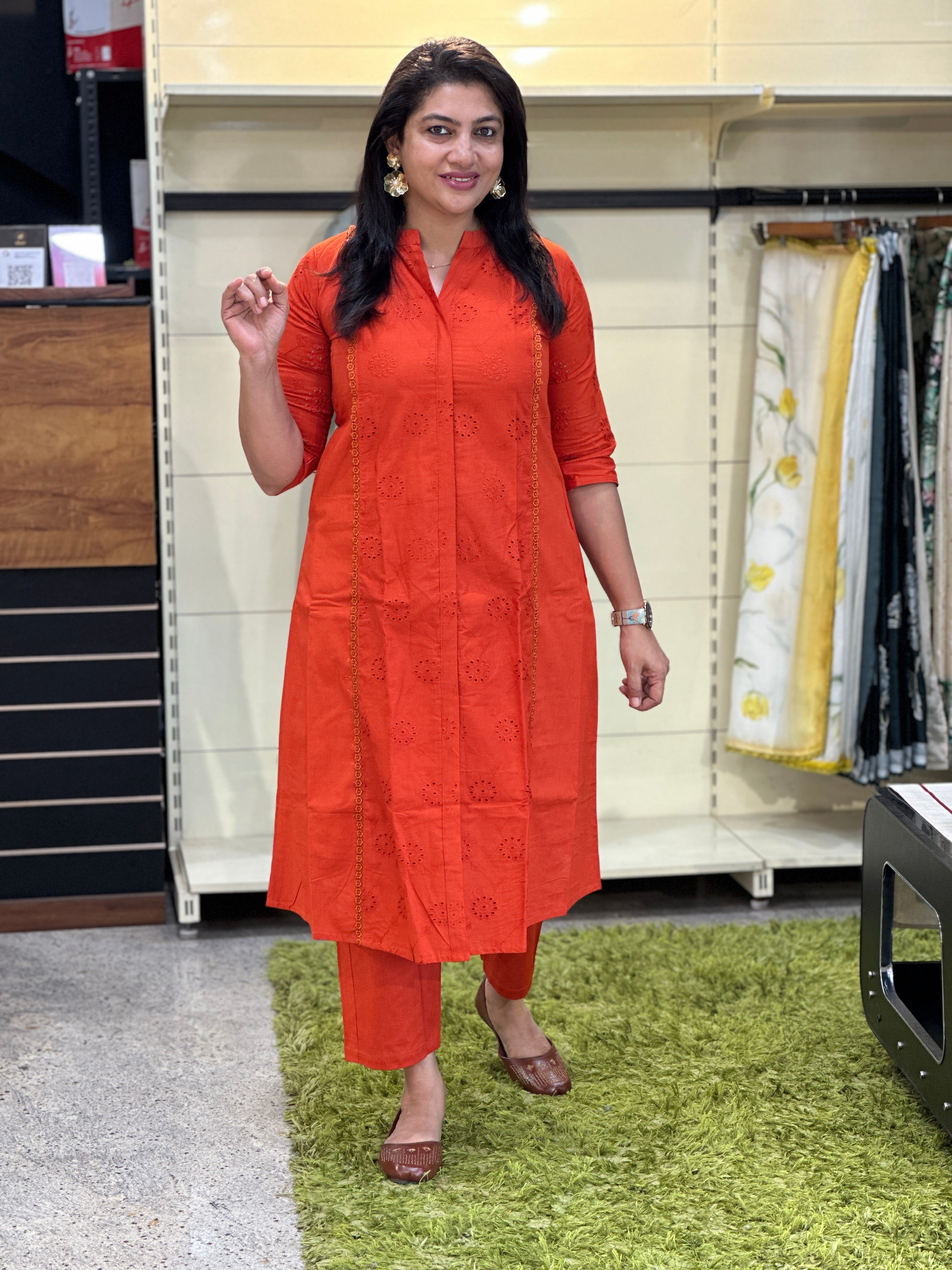 Schiffli Panel Detailed Cotton Kurta Set | MSN159