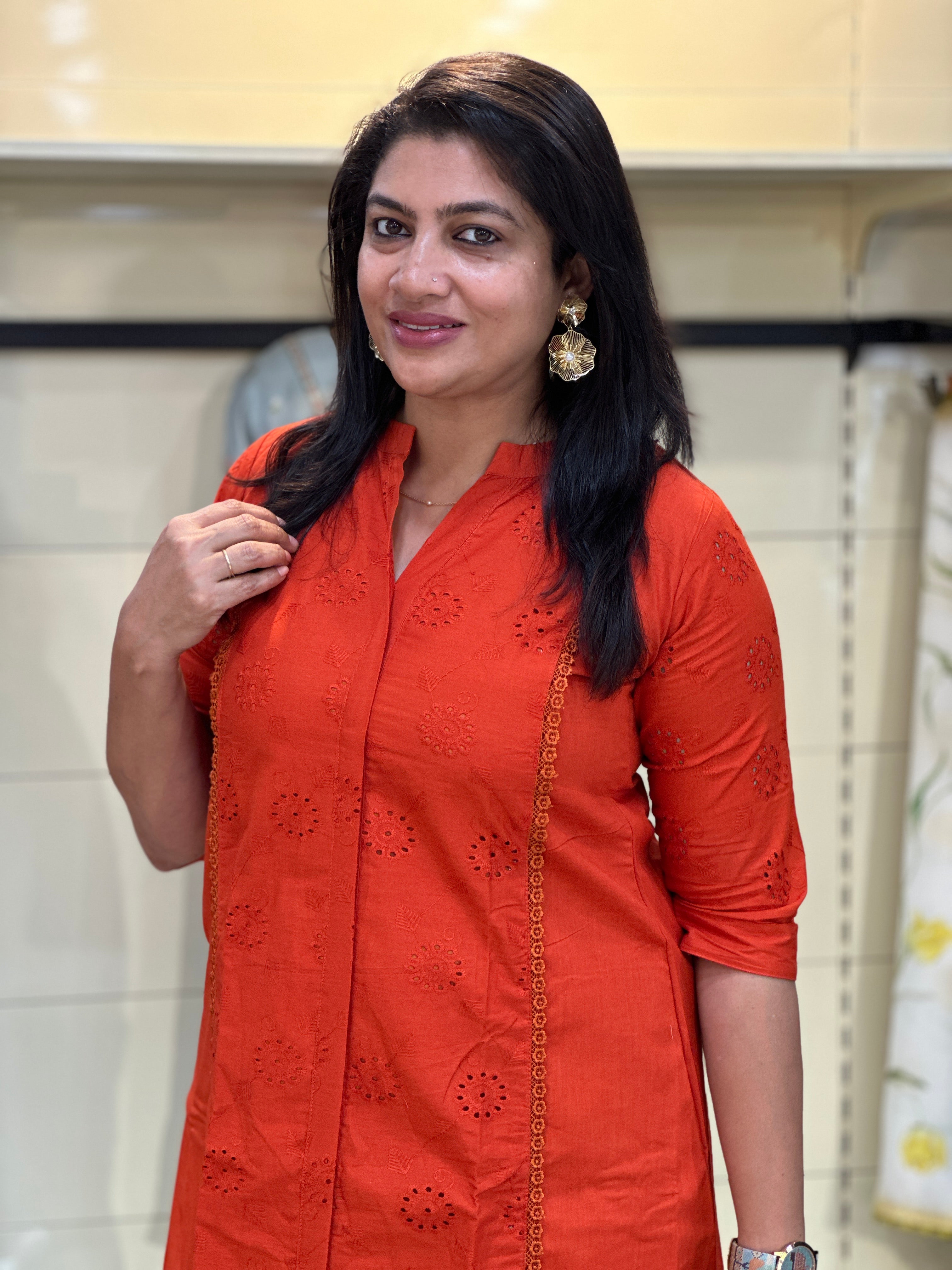 Schiffli Panel Detailed Cotton Kurta Set | MSN159