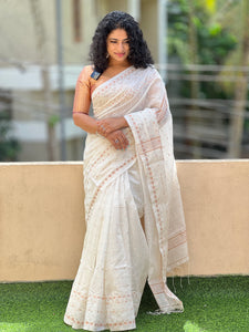 Jamdani Weaved Linen Finished Saree | RP480