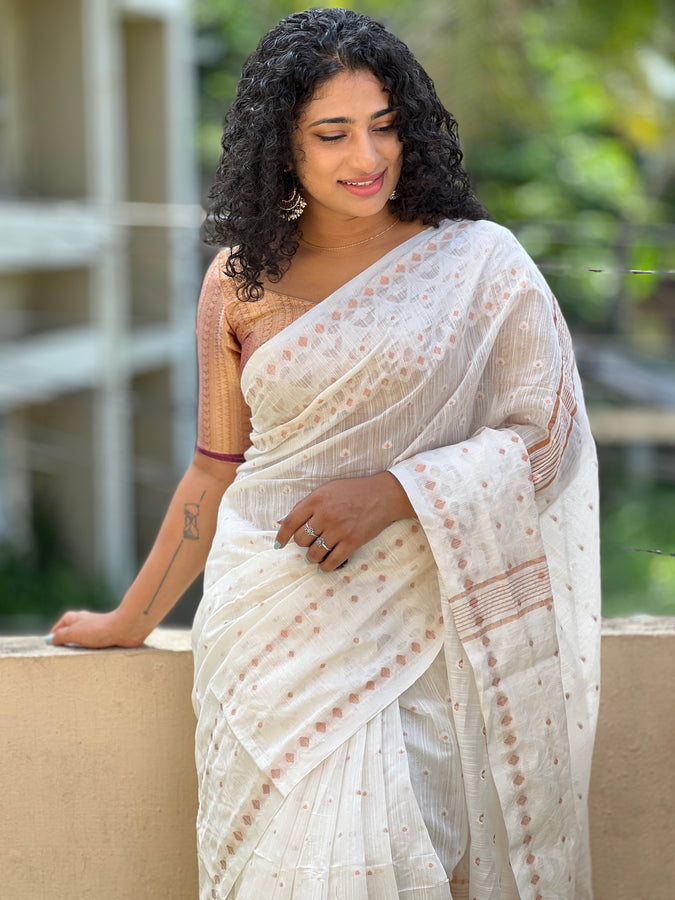 Jamdani Weaved Linen Finished Saree | RP480